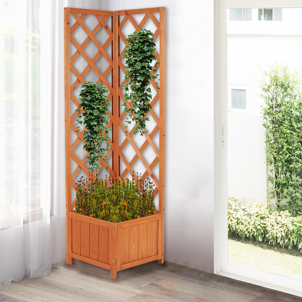 Image of Bakaji Corner Planter In Wood With Outdoor Trellis, Outdoor And Indoor, Corner Flower And Climbing Plant Holder For Garden, Balcony, Patio, Weatherproof, 40 X 40 X 145 Cm