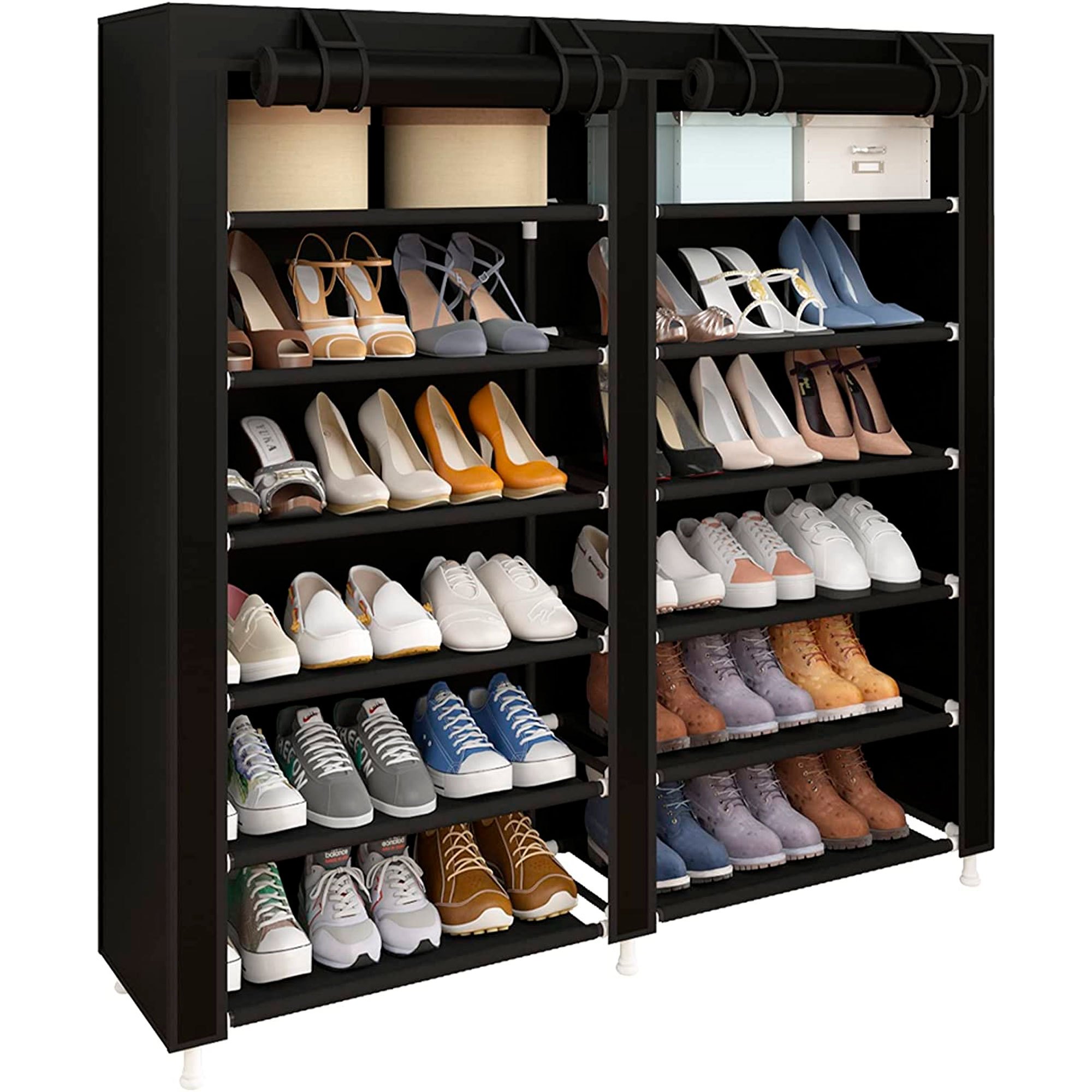 Armario Zapatero Tela Home con Puertas Cremallera 110x120x30cm - Organizador de Zapatos con Capacidad para 36