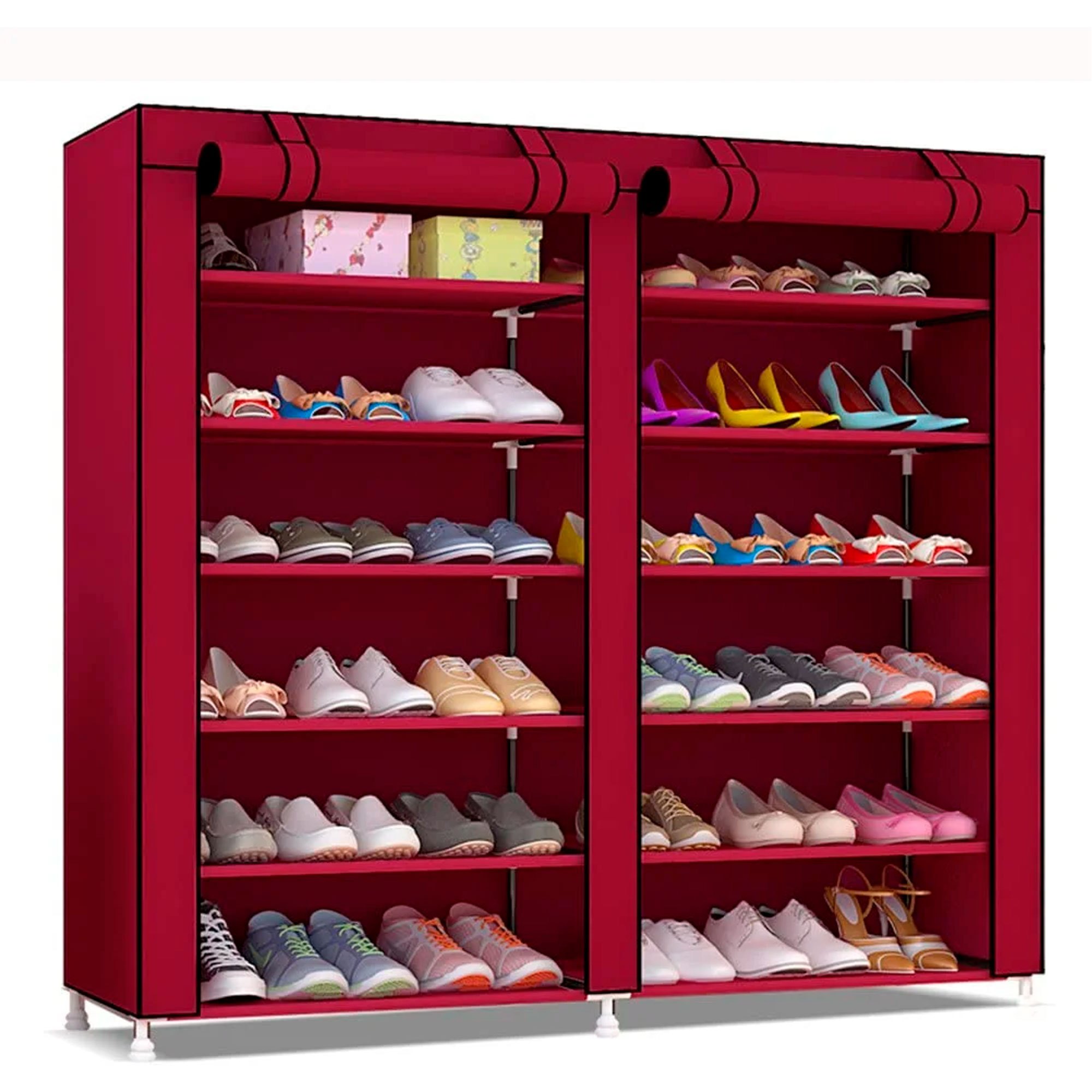 TEMU Armario Zapatero Tela Home con Puertas Cremallera 110x120x30cm - Organizador de Zapatos con Capacidad para 36