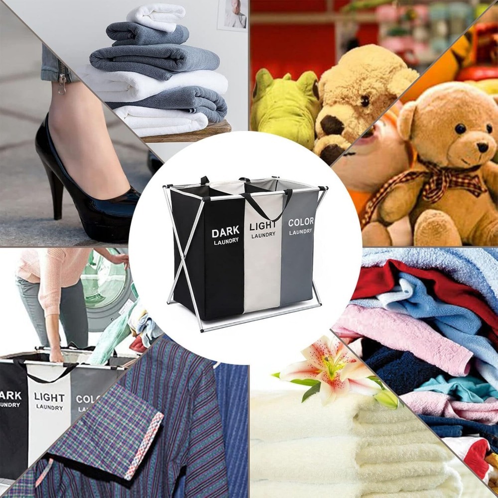 TEMU Laundry Basket Foldable Laundry Basket Laundry Basket Dirty Clothes Basket Storage Basket Large Foldable Storage Basket With 3 Compartments