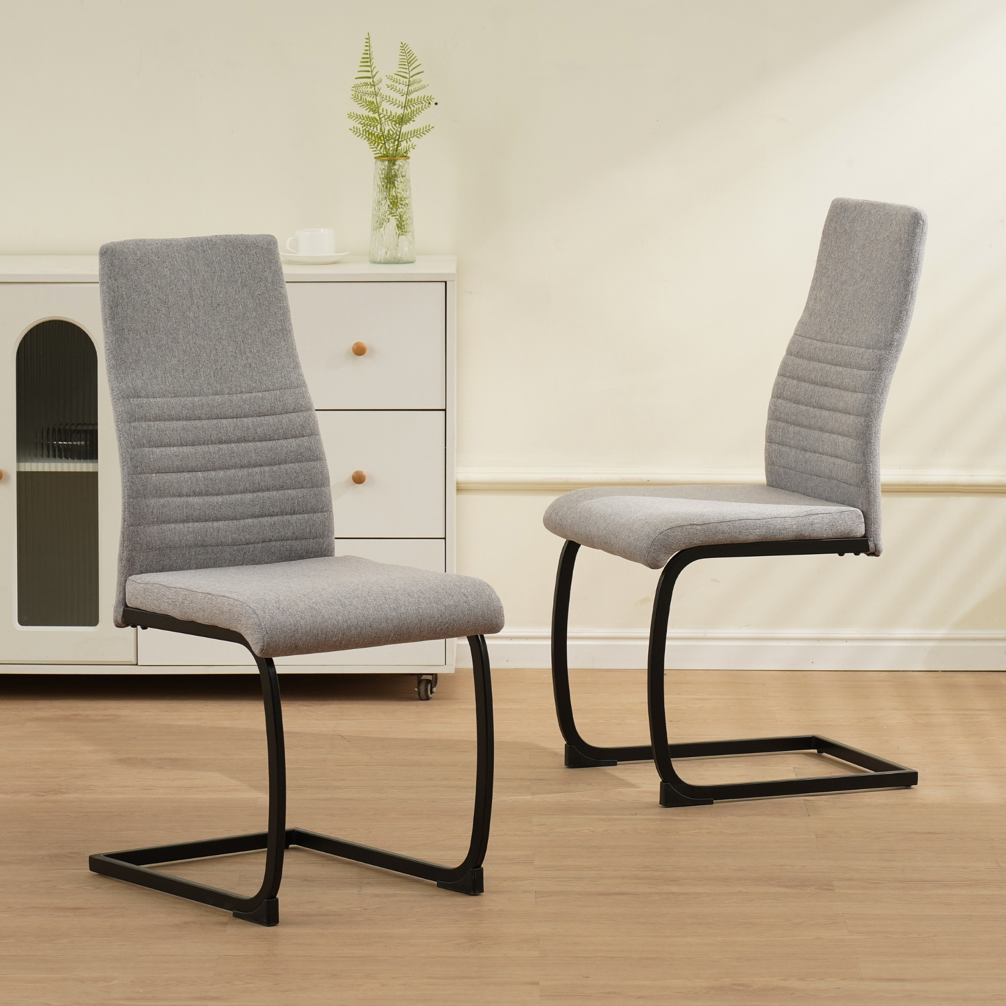 Image of Swing Chair Turano 4pcs Set, Gray - Dining Chair Swing Chair With , Fabric Upholstery, Thick Padding - Kitchen Chair, Upholstered Chair Dining Room, Dining Table Chair