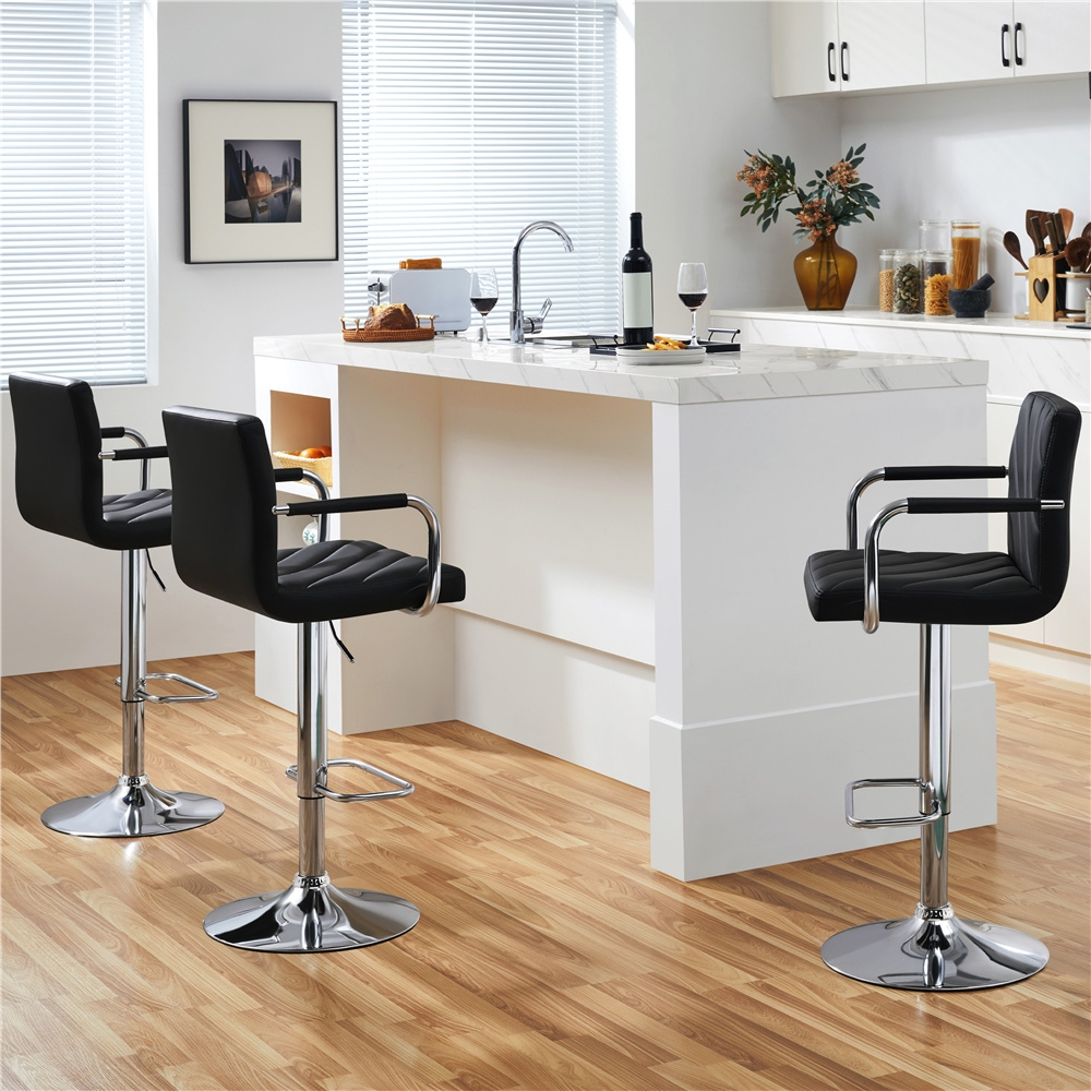 Image of Costoffs Height-adjustable Bar Stool, Work Stool, Swivel Chair, Bar Chair, Kitchen Chair, Upholstered Counter Stool With Armrests, Footrest And Backrest, Bar Stool Chairs