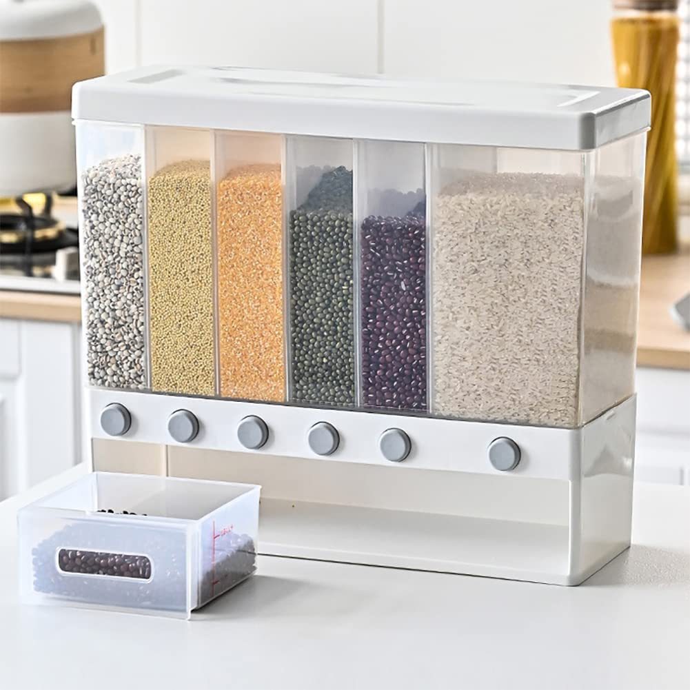 TEMU & Brown 6 In 1 Wall Mounted Plastic Rice Dispenser 10kg Transparent Rice Grain Storage Food Storage Box For Home Kitchen, White