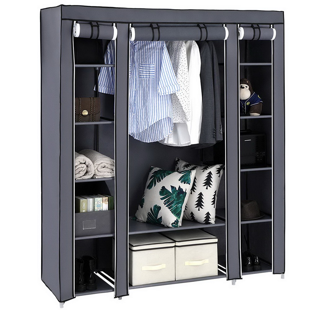 Image of Stable Bonnlo Wardrobe, Fabric Wardrobe With Clothes Rail And Shelves, Fabric Wardrobe For Bedroom, 150 X 45 X 175 Cm, Lots Of Storage Space, Foldable, Gray