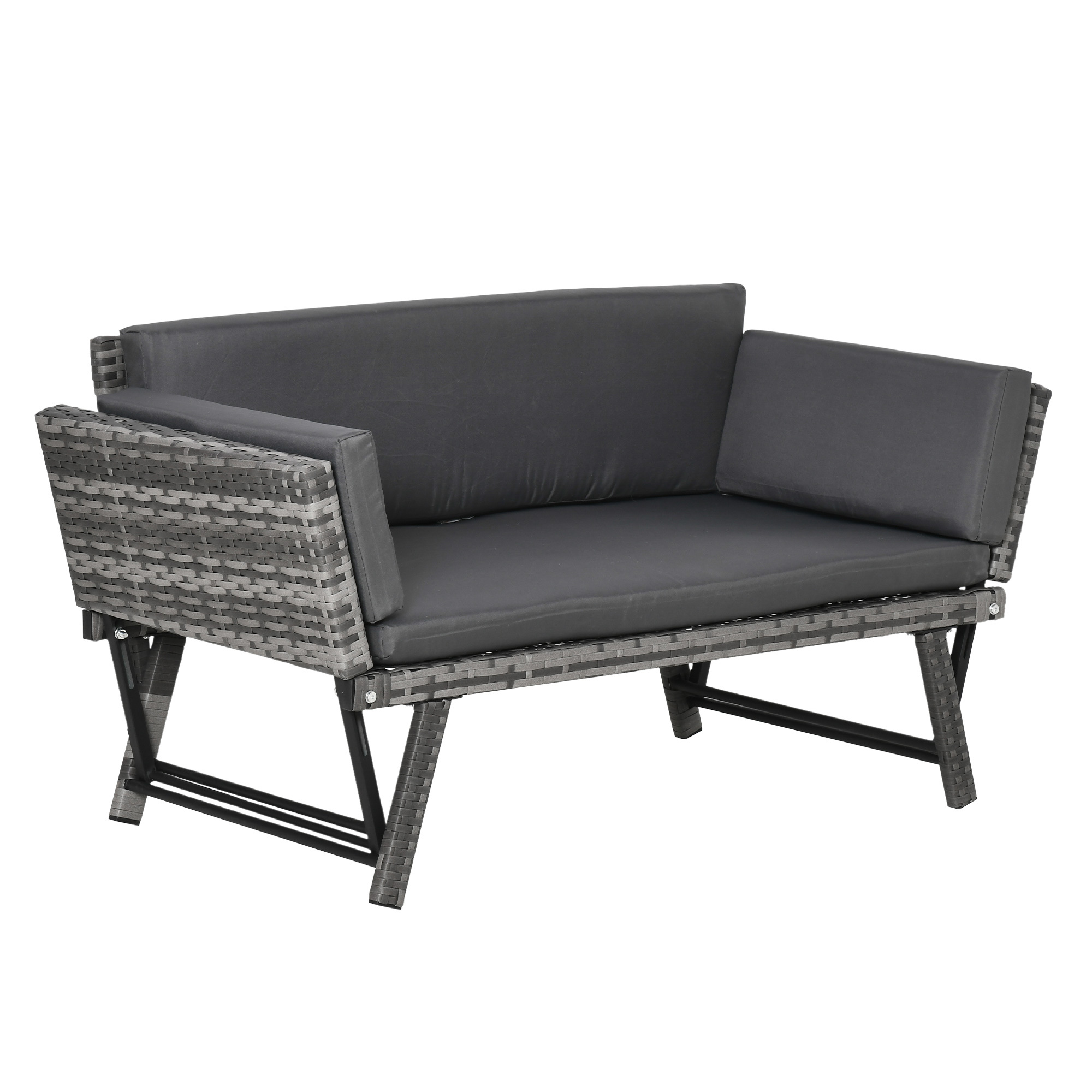 TEMU 2 Seater Pe Sofa With Cushions, 2-in-1 Pe Daybed Sofa With Left Armrests, Garden Chaise Lounger Loveseat For Outdoor, Patio