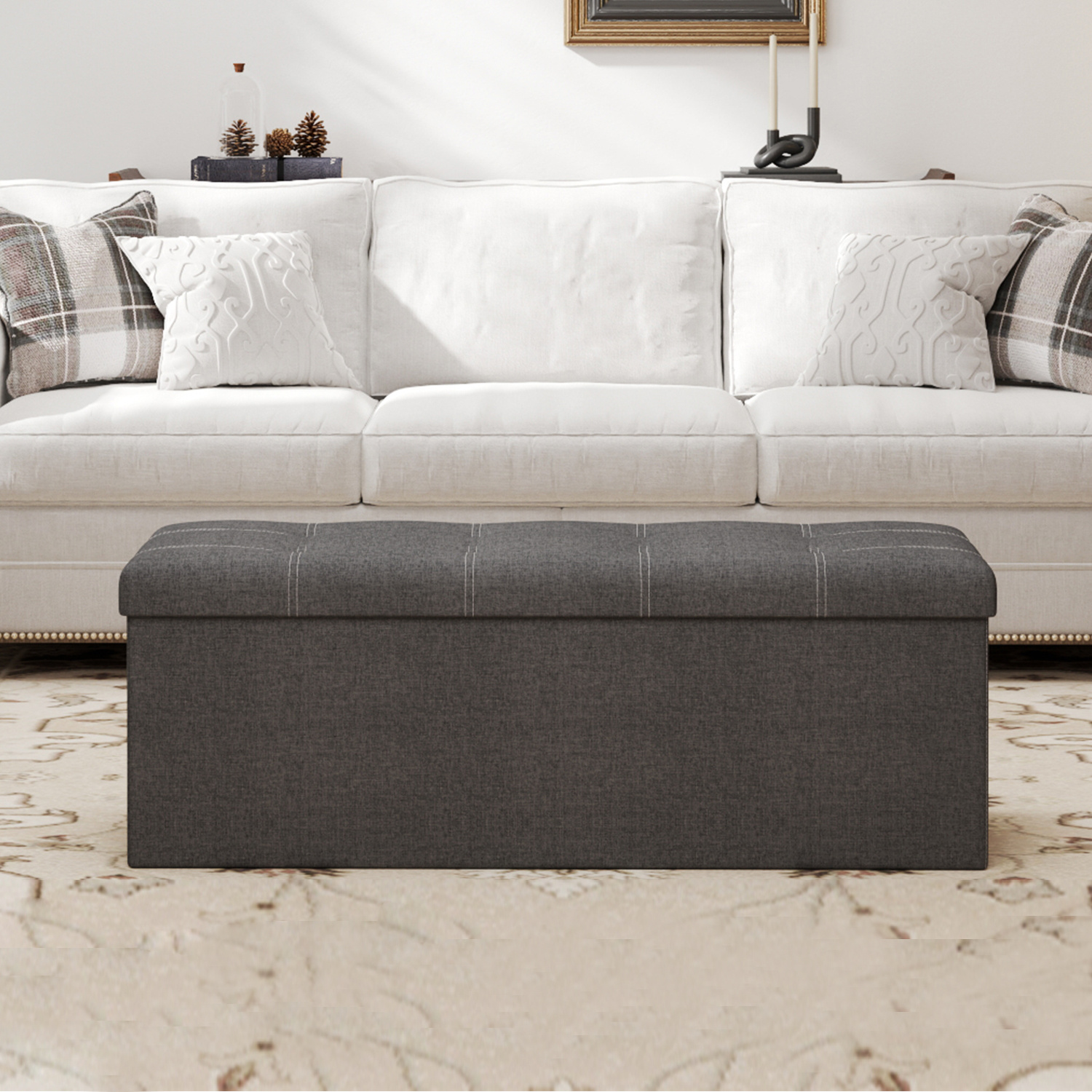 Storage Bench, Seat Chest, Folding Stool, 110 X 38 X 38 Cm, Linen Cover, For Bedroom, Hallway, Living Room