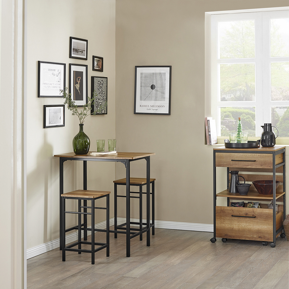 TEMU Set Of 1 Bar Table And 2 Stools With Footrests, Bistro   2 Bar Chairs, Dark Wood, 80x50x87cm - Phu21-qg