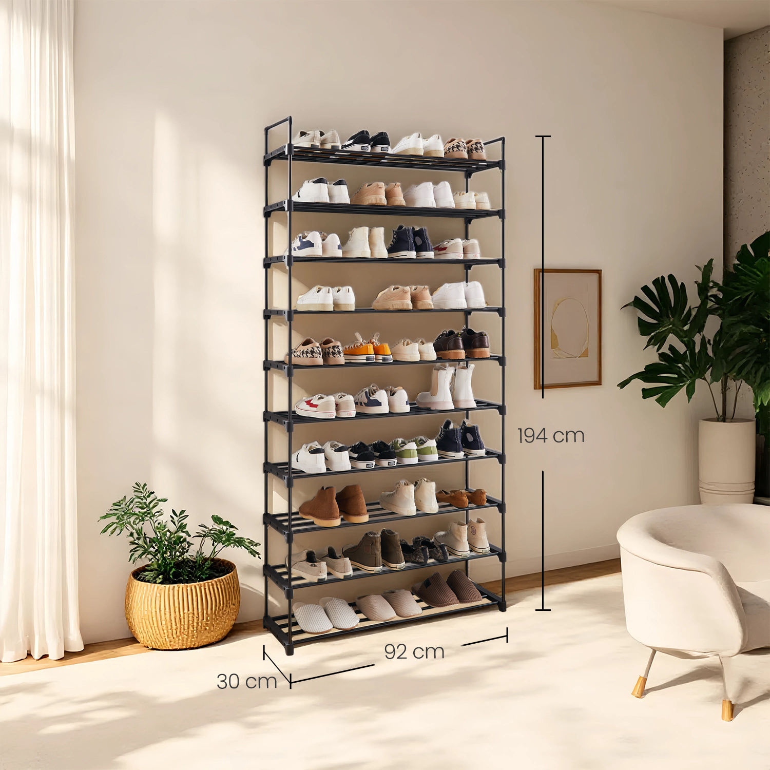 E-shop 10 Ebenen Schuhschrank, Schuhregal, Metall Regal, Schuhständer, Schuhaufbewahrung , für Eingangsbereich, Ecke, Flur