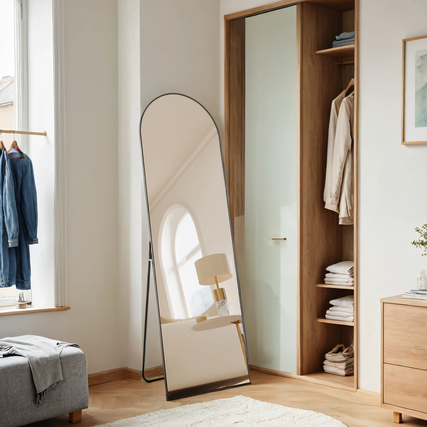 Full-body Mirror, Curved Mirror, Standing Or Wall-mounted, For Living Room, Bedroom, 159 X 49.5cm
