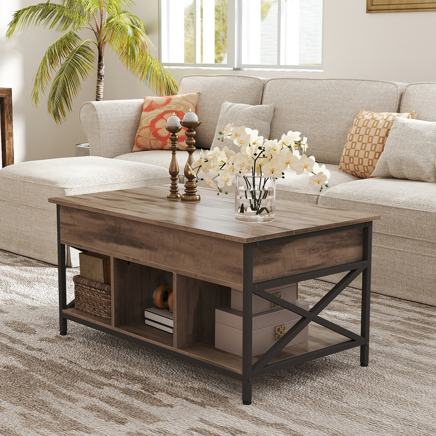 adjustable height side table   center table with multifunctional storage 60 x 100 x 48 62 cm