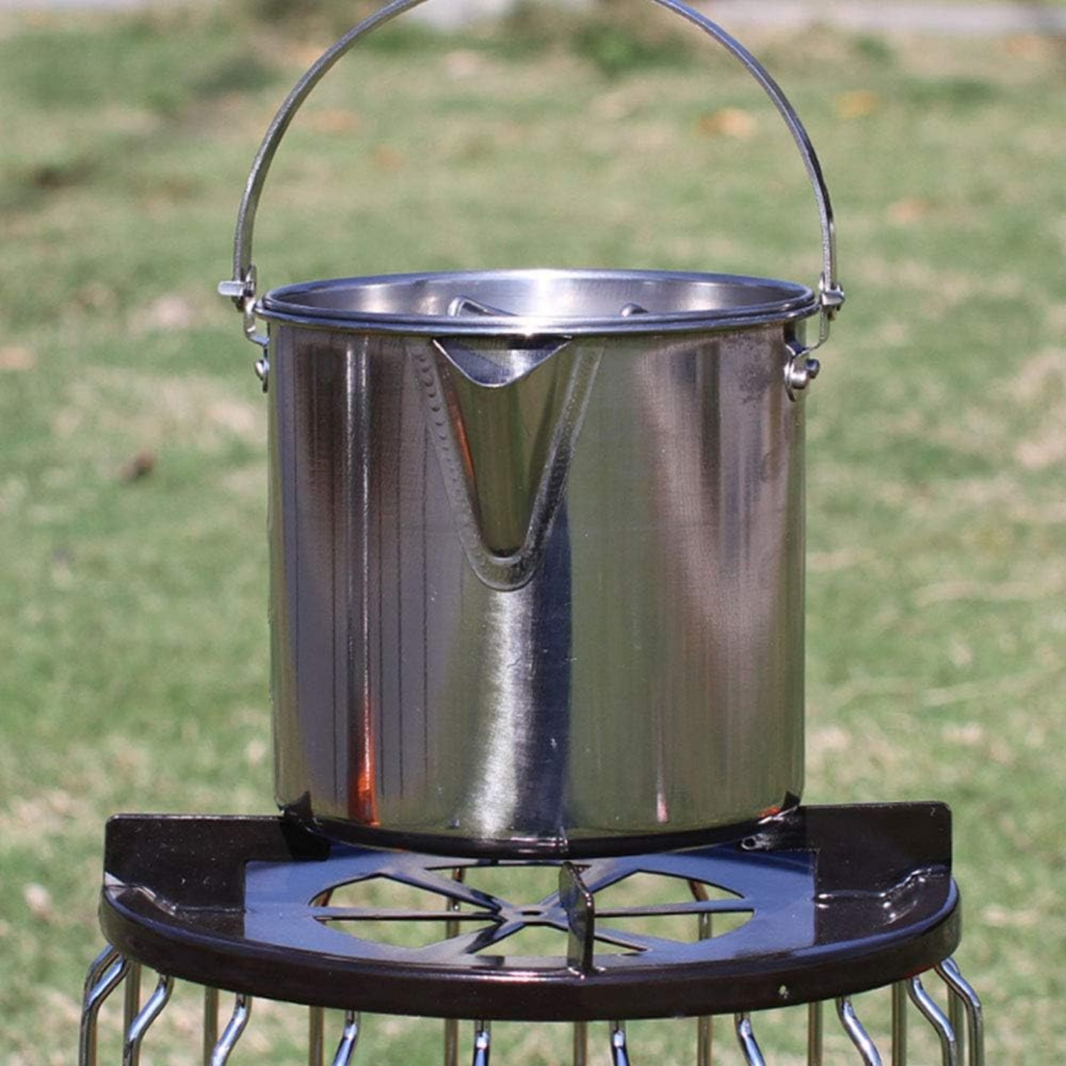 TEMU 1.2l Camping Pot Stainless Steel Portable Water Cup With Foldable Handles And Lid Camping Cooking Kettle