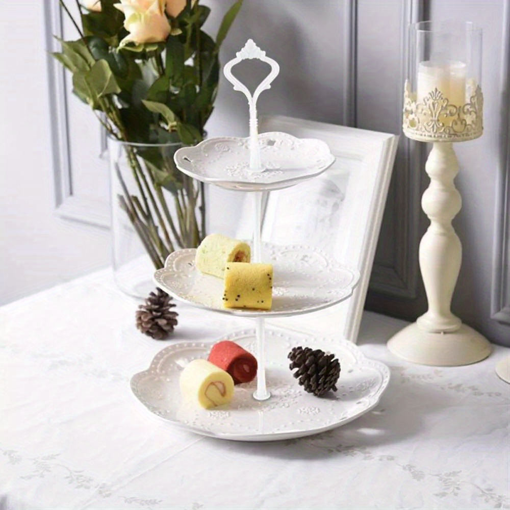 TEMU 3 Tier Glass Plastic Cake Stand Afternoon Tea Wedding Plates Party Tableware Uk., Tea Party Cake Stand