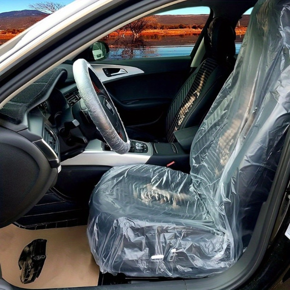 TEMU 100pcs Disposable Plastic Car Seat Covers Vehicle Cover Valet Roll Protective Uk, Universal Fit For Cars And Trucks, Pvc Material, Ideal For