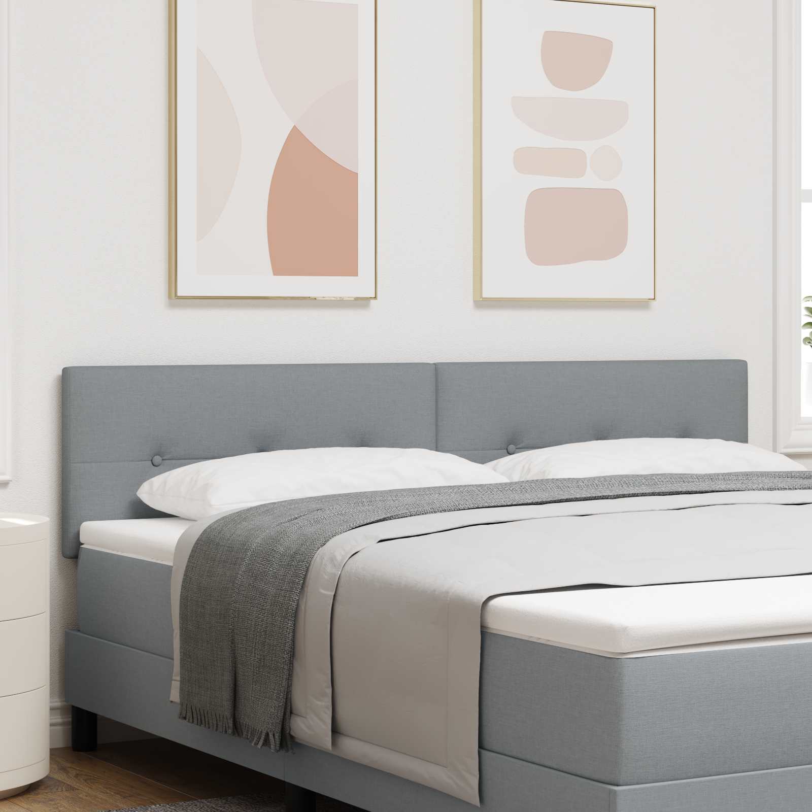 Image of Adjustable Headboard With Light Grey 180 Cm Fabric, Stylish Rectangular Padded Headboard, Modern Bedroom Design, Functional Accessory