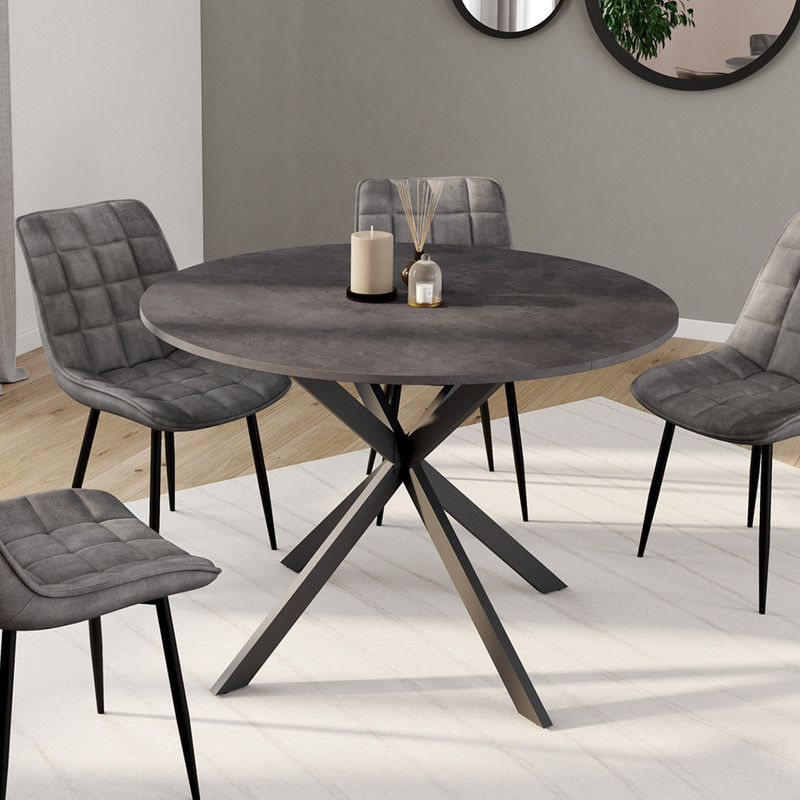TEMU Table à manger ronde 6 personnes plateau effet béton pied araignée 110 cm