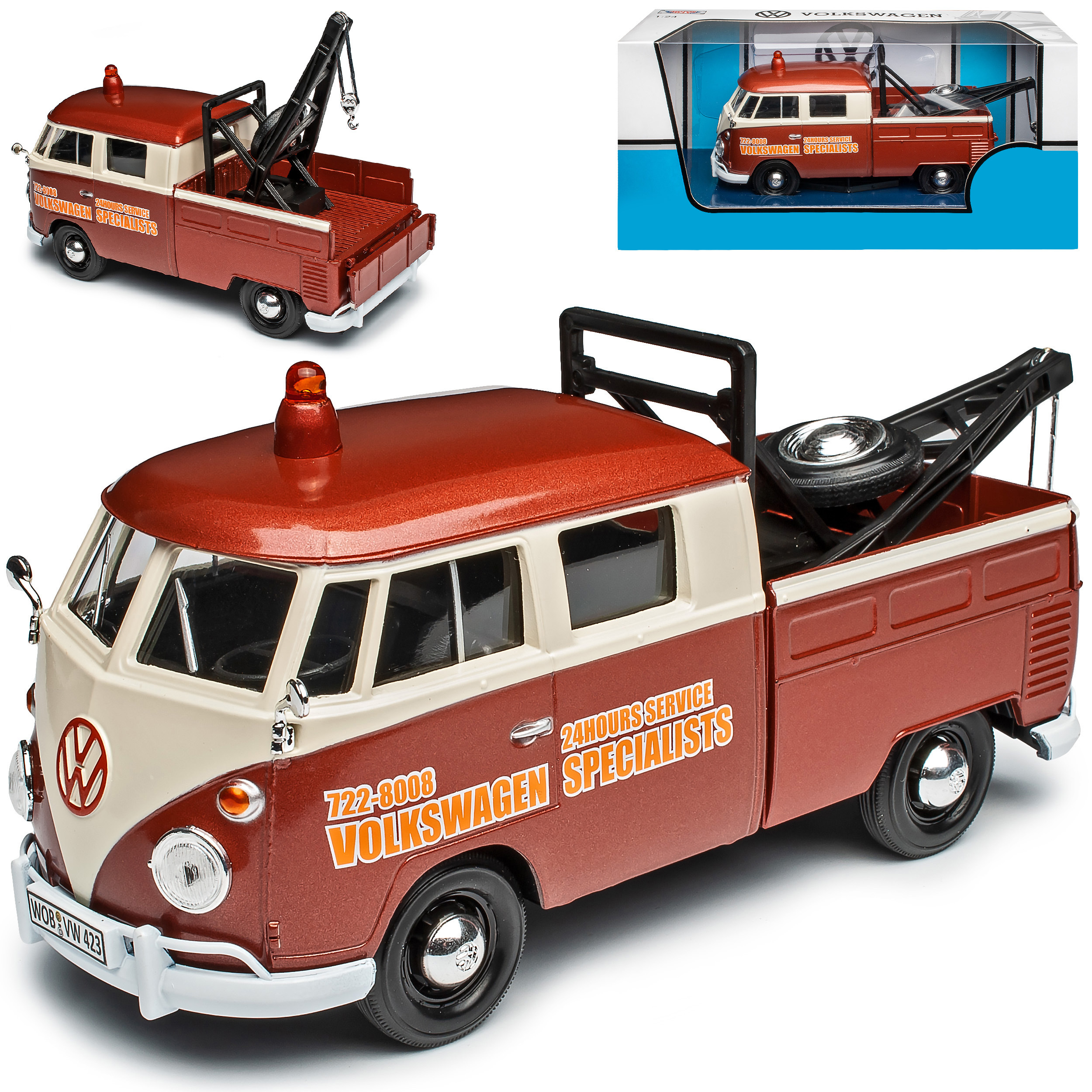 Vw T1 Bulli Tow Truck Brown 1950-1967 1/24 Model Car