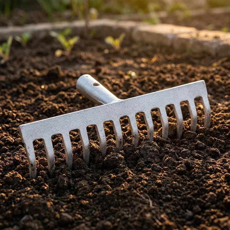 TEMU Heavy Duty Garden Rake Head Cast Iron With Silver Finish 29.5cm Working Width 12 For Soil Spreading Fertiliser And Weeding Handle Not Included