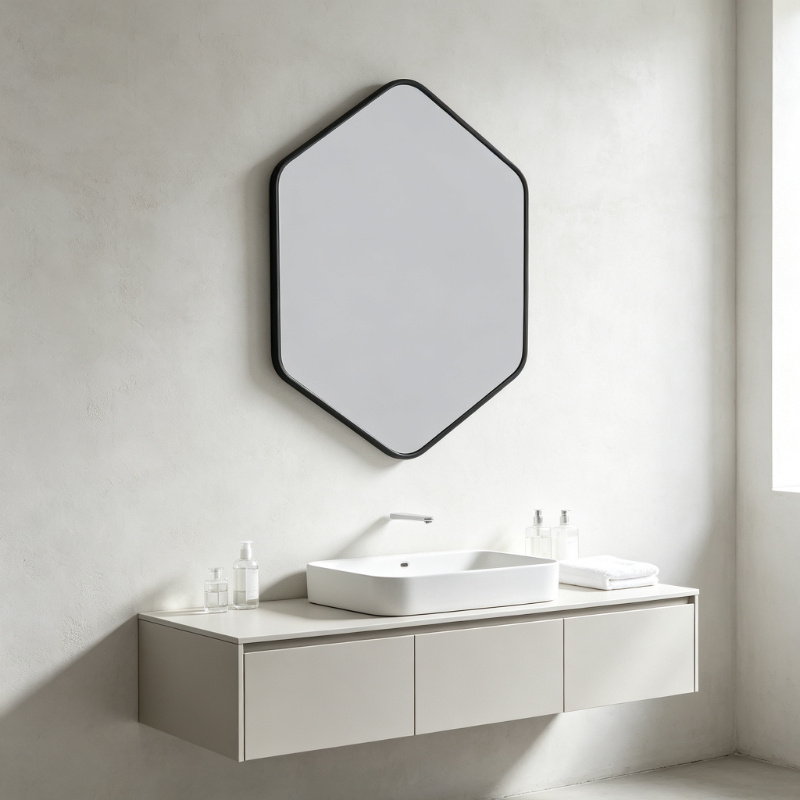 Hexagon Wall Mirror with Black Metal Frame, 40x60cm