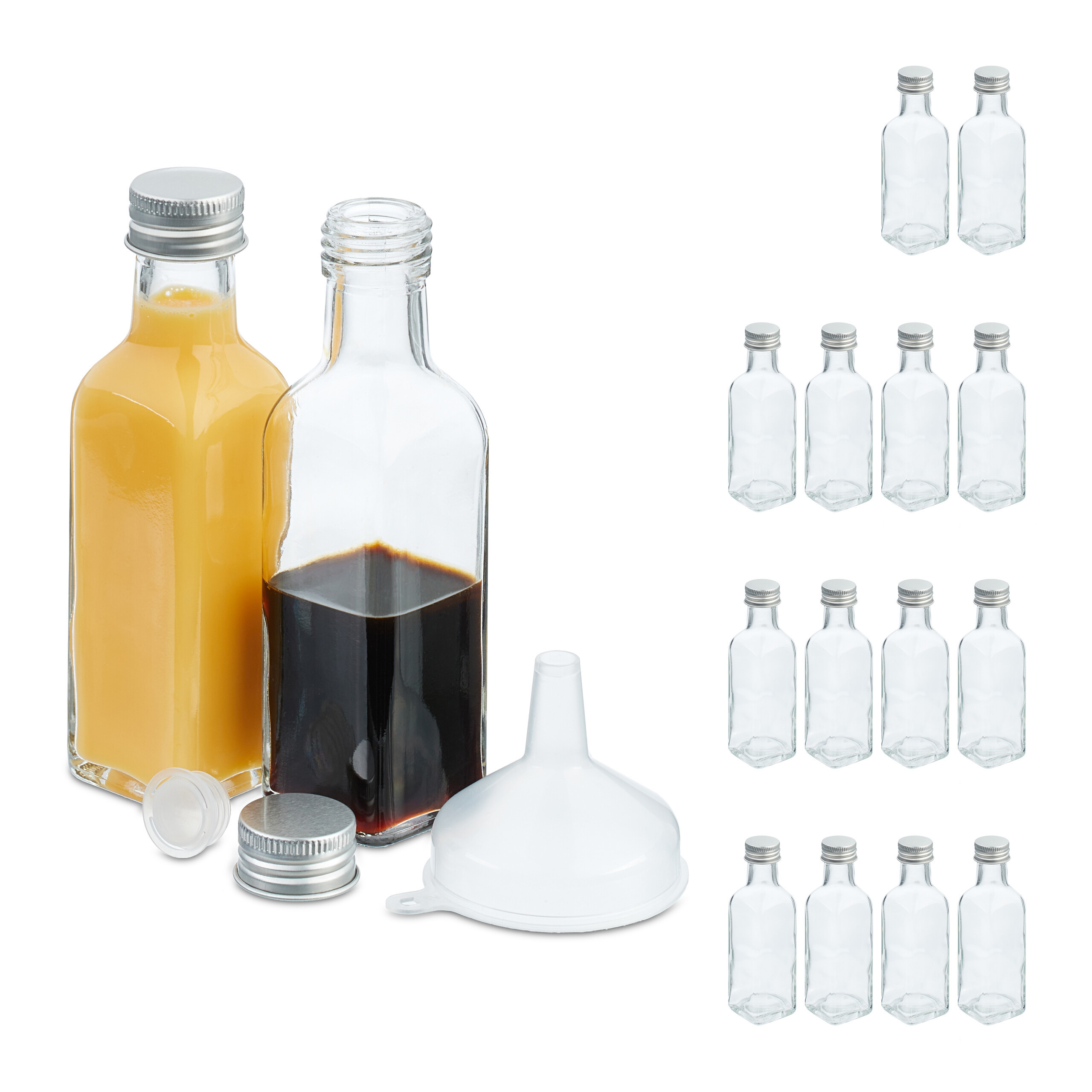TEMU Flacons à liqueur lot de 16, 100 ml , 14 x 4 x 4 cm, verre avec bouchons à vis en fer, bouchons en liège et , transparents et argentés, pour