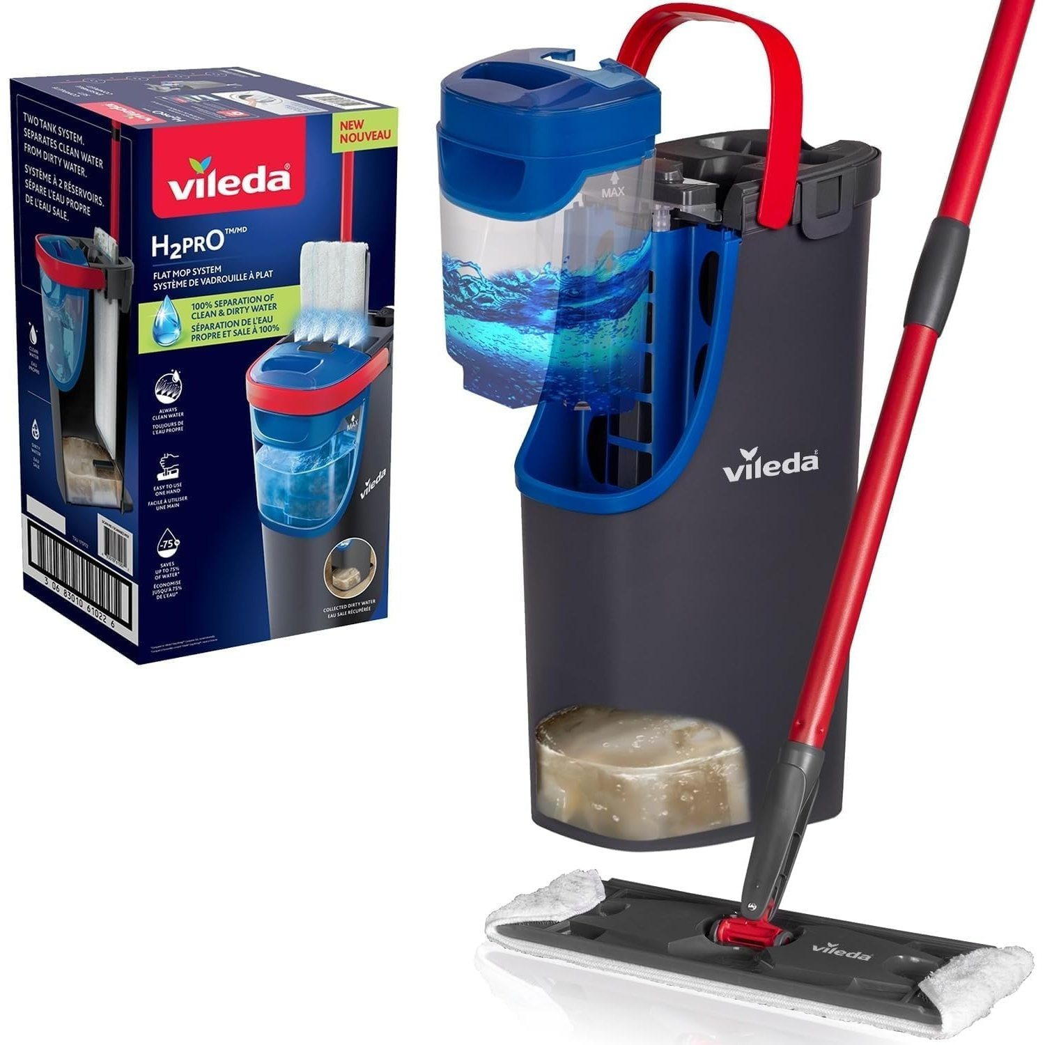 TEMU Vileda Mopa con , Separación de Agua Limpia y Sucia, Microfibra, Limpieza Eficiente