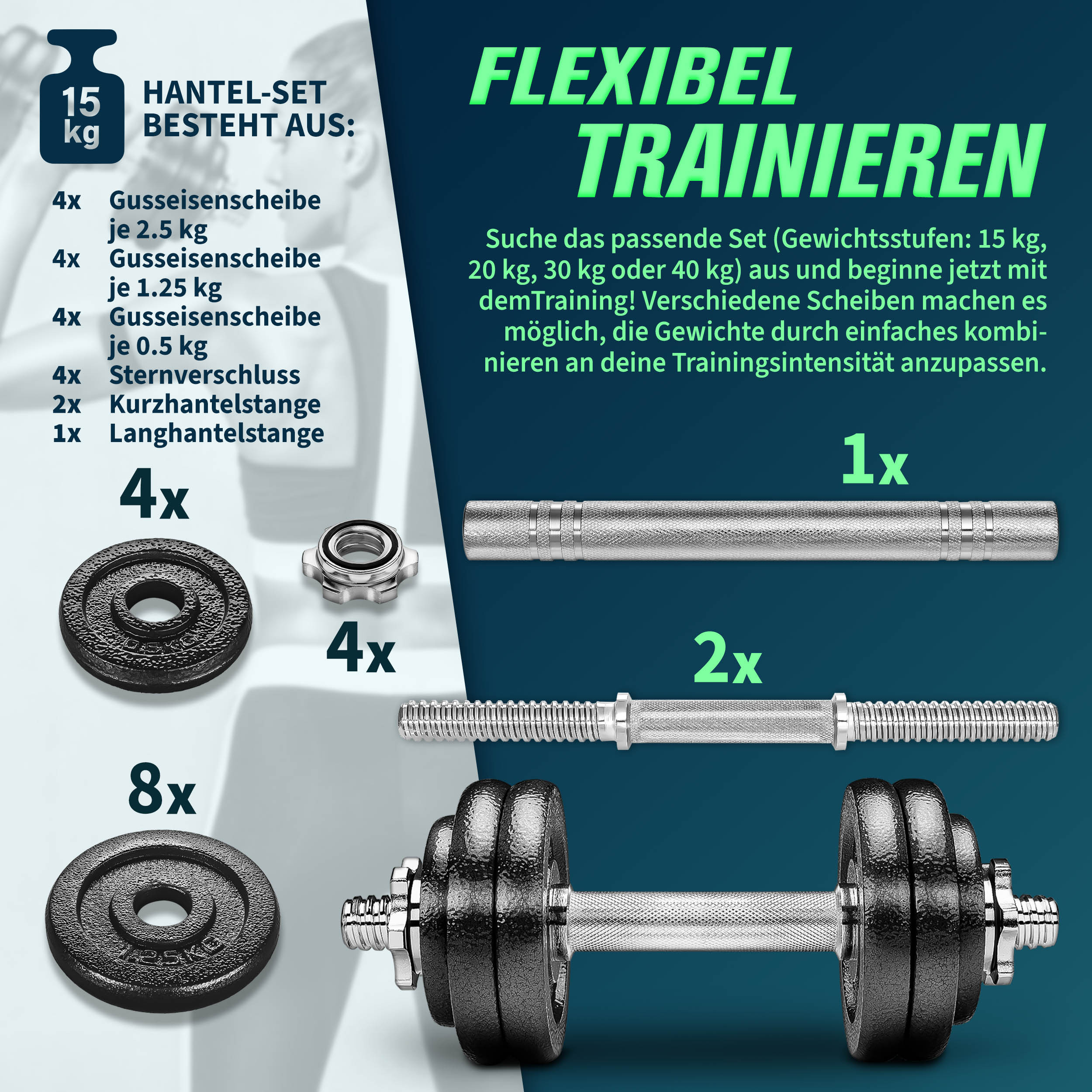 RE:SPORT® 2-in-1 halterset 15 - 60 kg