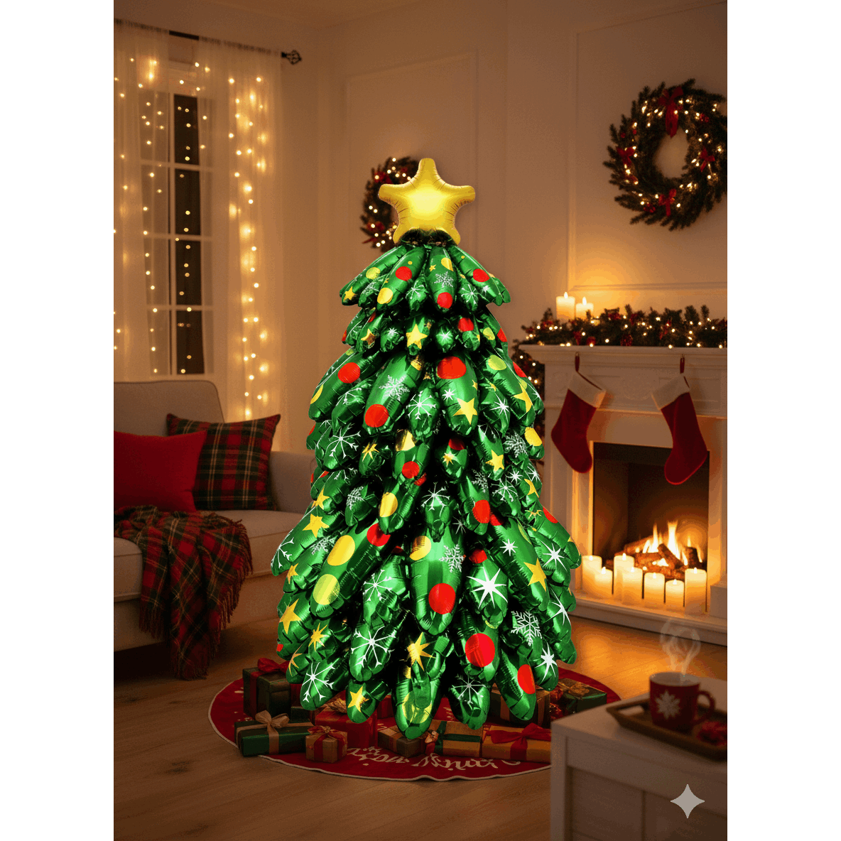 TEMU 1 Árbol de Navidad Metálico 130 cm Grande – Decoración Inflable con Aire para Hogar, Fiesta y – Árbol Navideño Verde Dorada, Diseño y