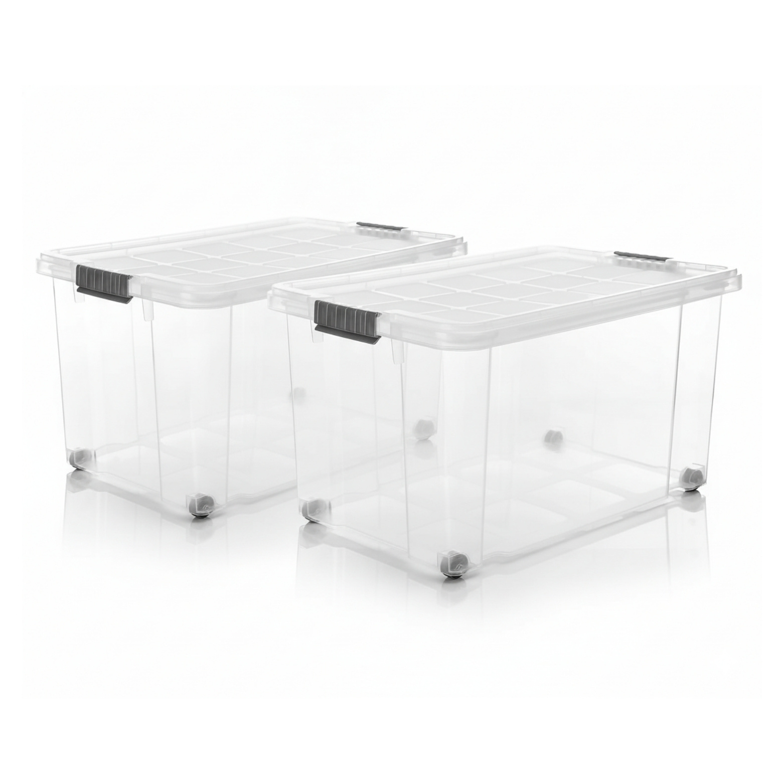   2x 60 l aufbewahrungsbox mit deckel stapelbox mit rollen transparent
