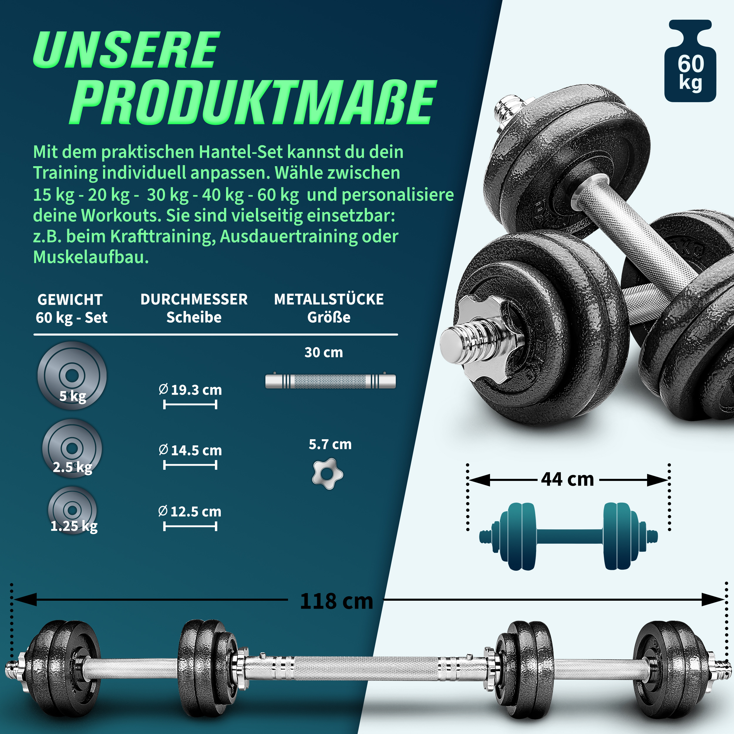 RE:SPORT® 2-in-1 halterset 15 - 60 kg