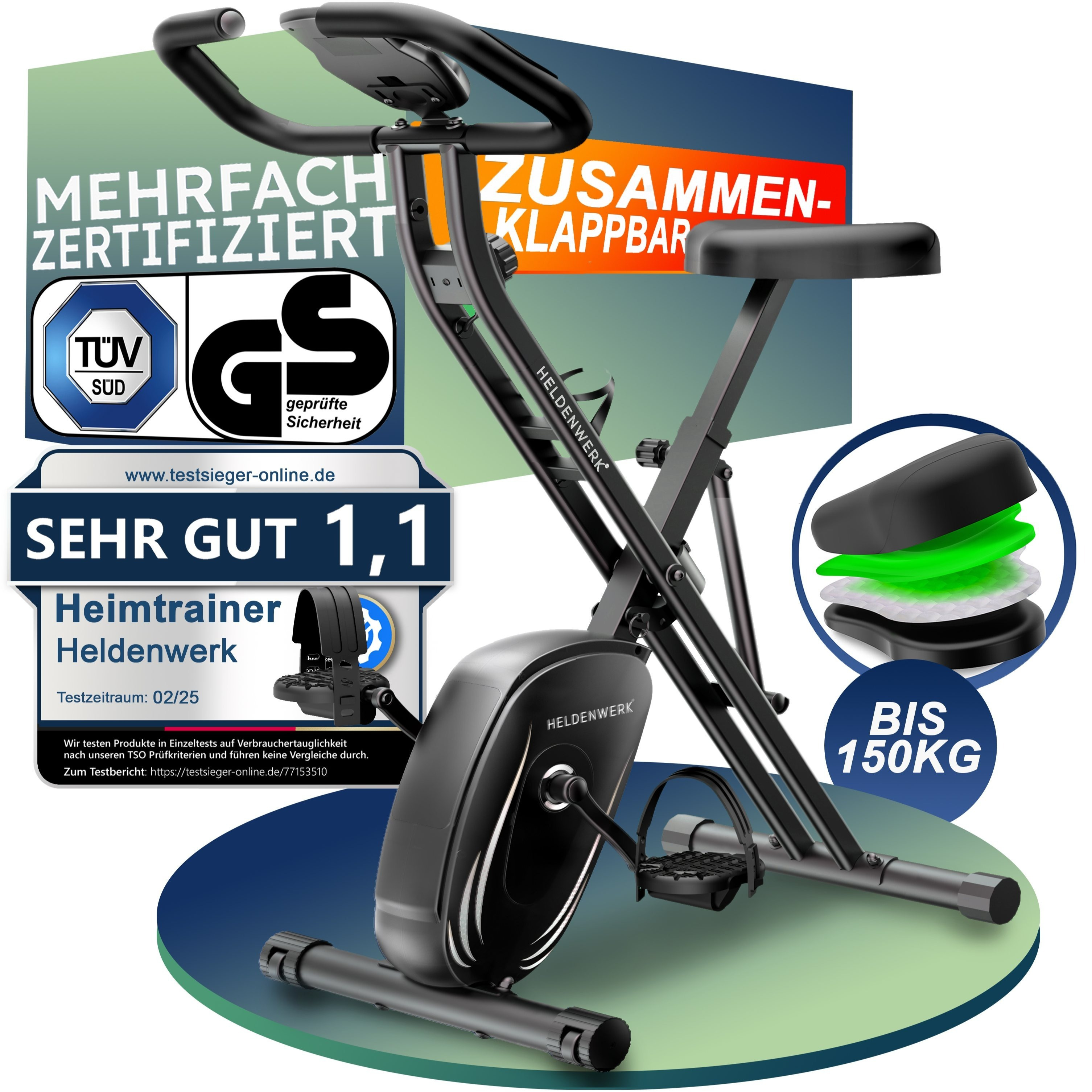 Image of Premium Folding Exercise Bike Set - Extra Comfortable & Quiet - [] Up To 150kg Capacity, Bike, Home Trainer Bike, Exercise Bike For Seniors, Fitness Bikes, Home Trainer