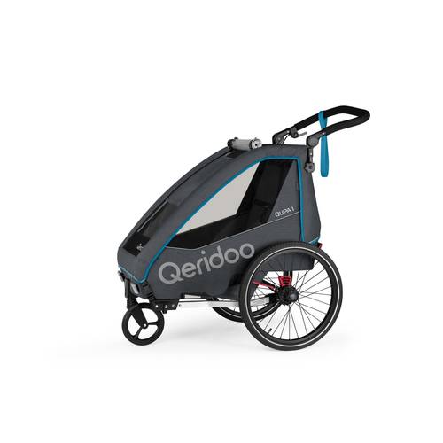 fahrradanhänger 1 blue mit blattfederung, zusammenfaltbare kabine, ausbaubare rückbank, buggy, trailer, höhenverstellbarer schiebegriff, 5-punkt gurtsystem, für 1 kind