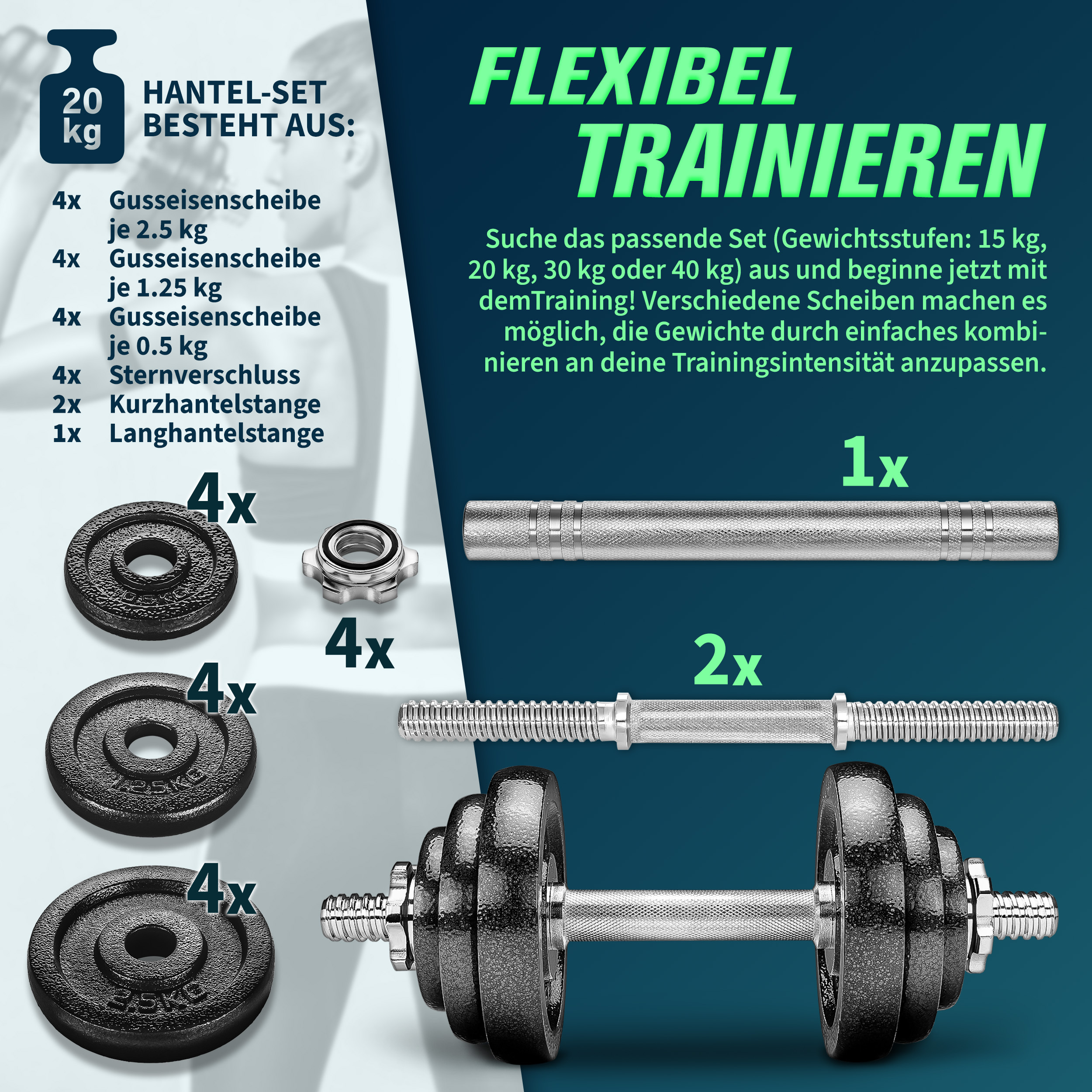 RE:SPORT® 2-in-1 halterset 15 - 60 kg