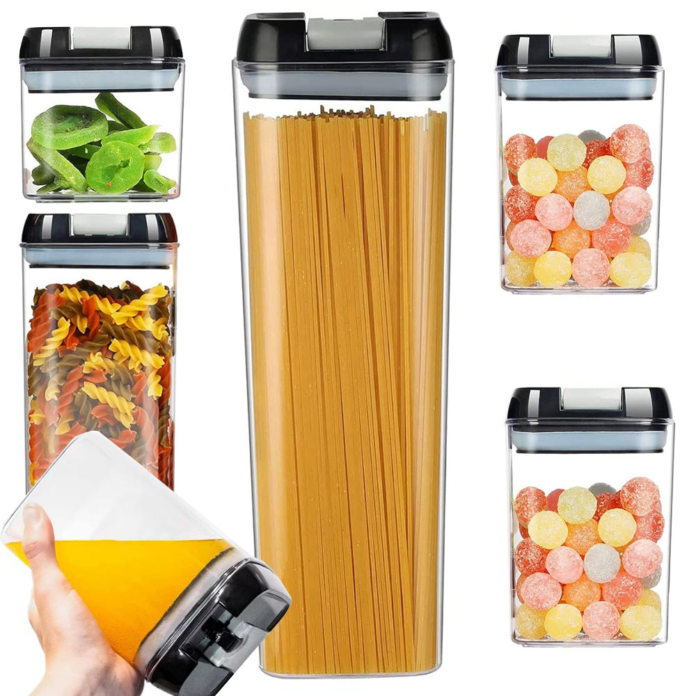 TEMU Ensemble de 5 Contenants de Stockage Alimentaire pour Cuisine avec Fermeture Hermétique à Bouton-Poussoir, Organisateur avec Joint en Silicone,