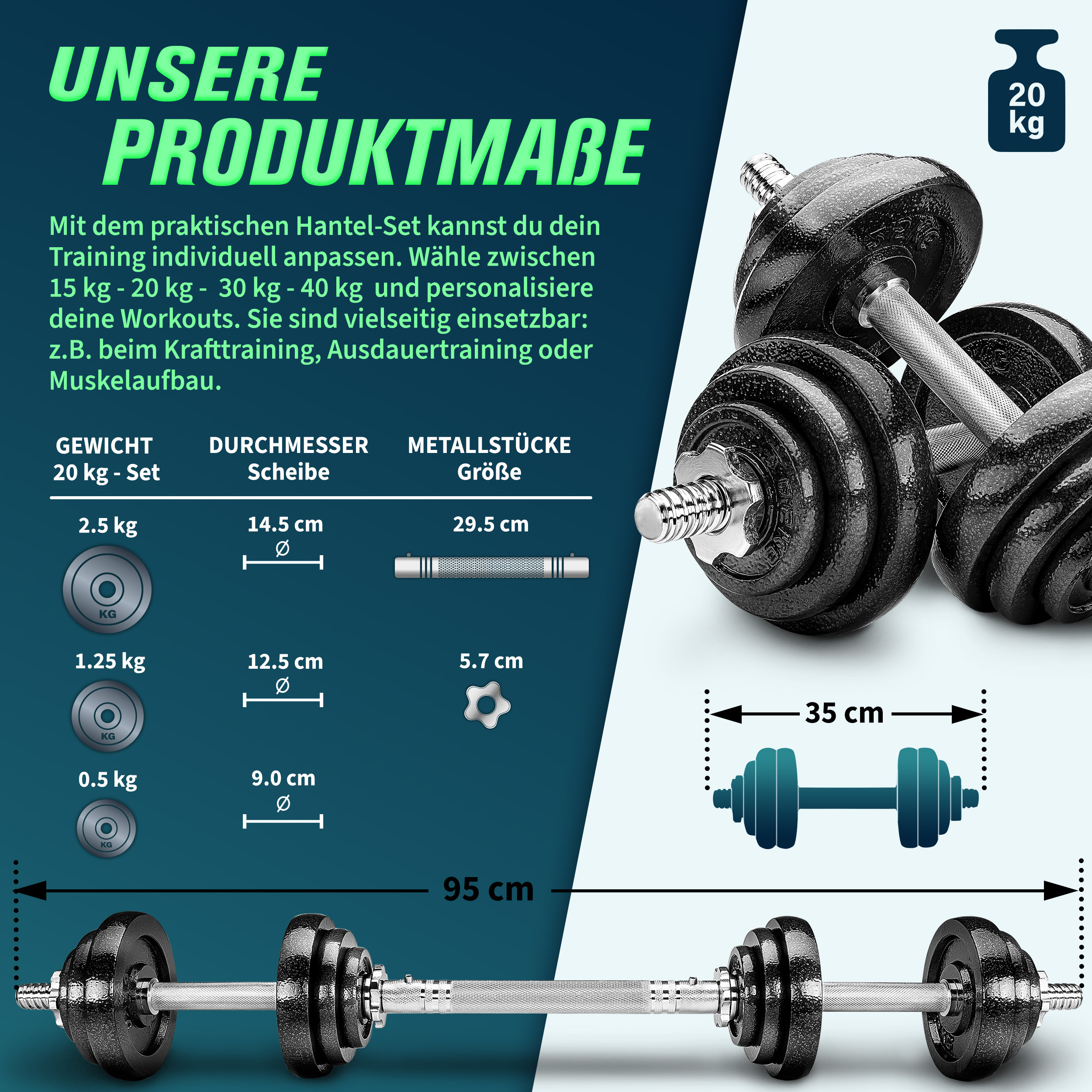 RE:SPORT® 2-in-1 halterset 15 - 60 kg