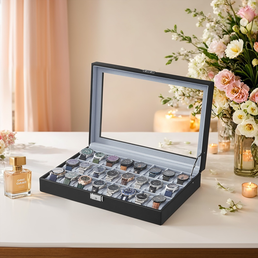 Large For 24 Watches, Artificial Leather Box, Surface