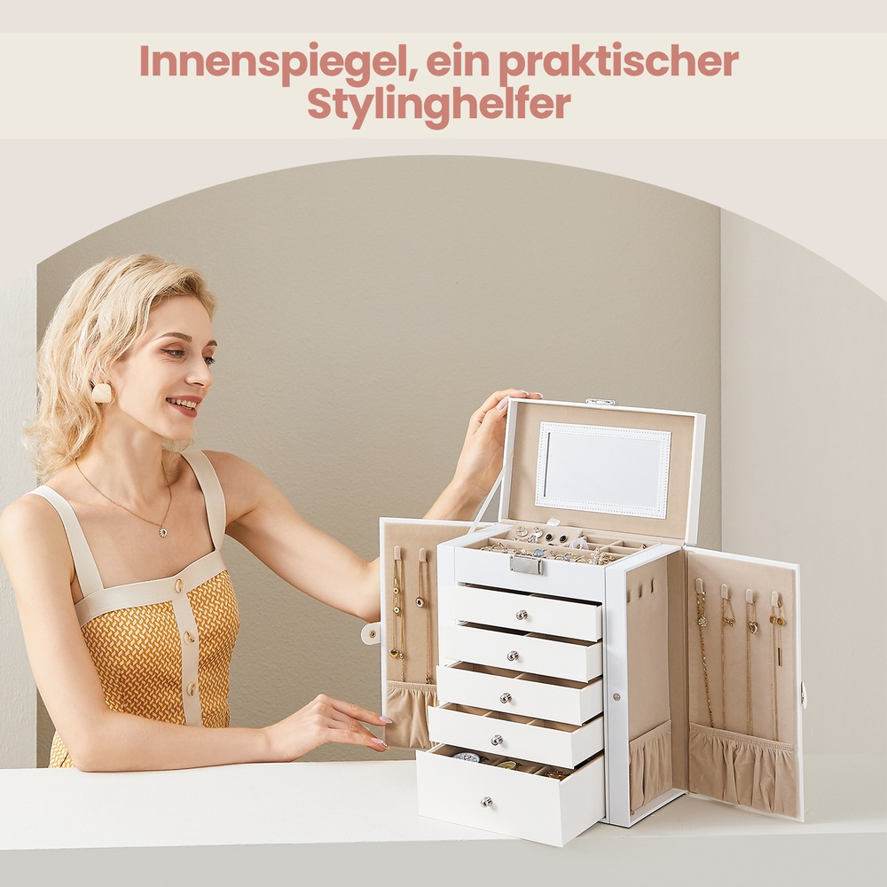 6-tier Jewelry Box With 5 Drawers, Mirror, Lockable, Jewelry Storage Case