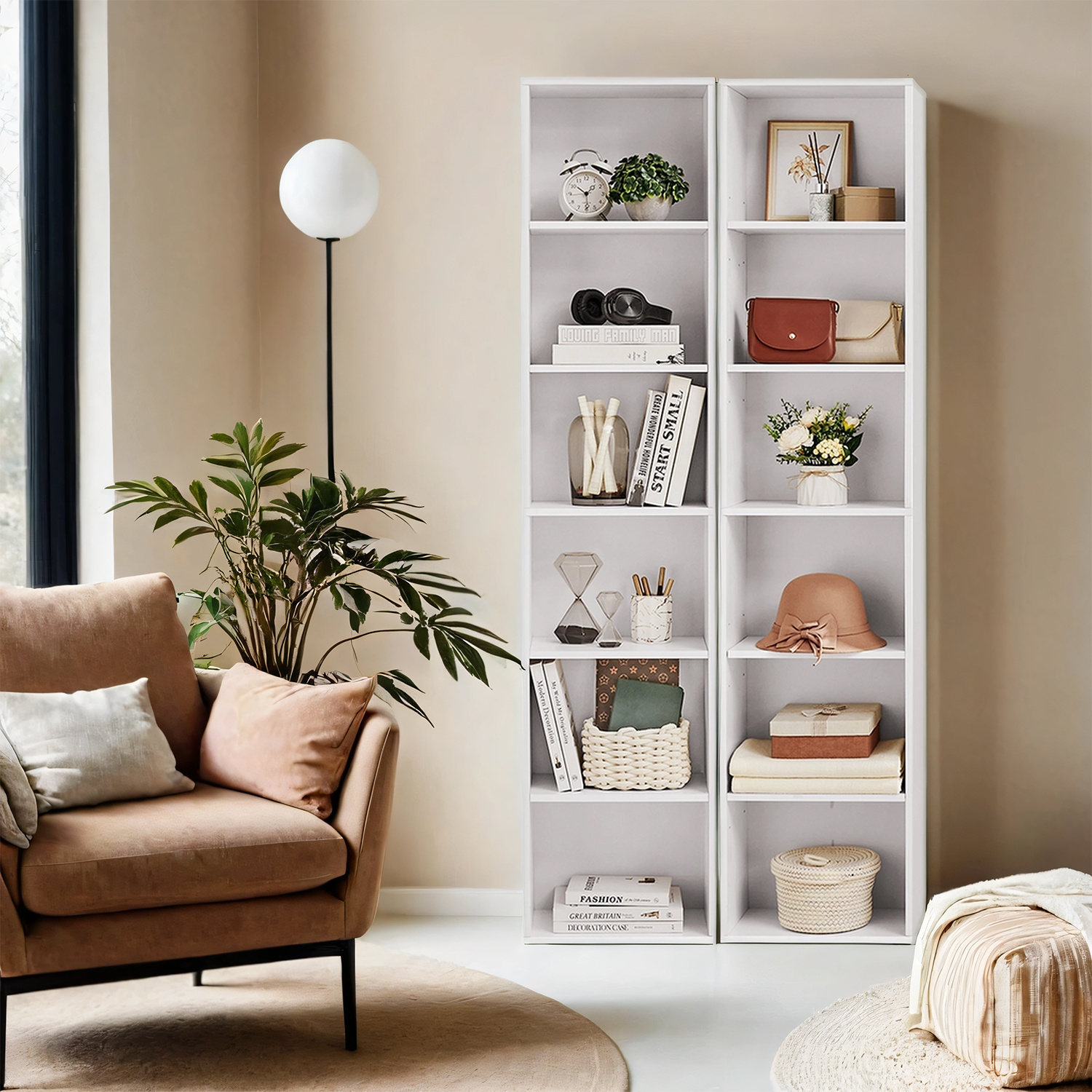 E-shop 6 stufiges Bücherregal, Standregal im skandinavischen Stil, für Wohnzimmer, Büro, Schlafzimmer, Arbeitszimmer, 24 x 40 x 178,5 cm