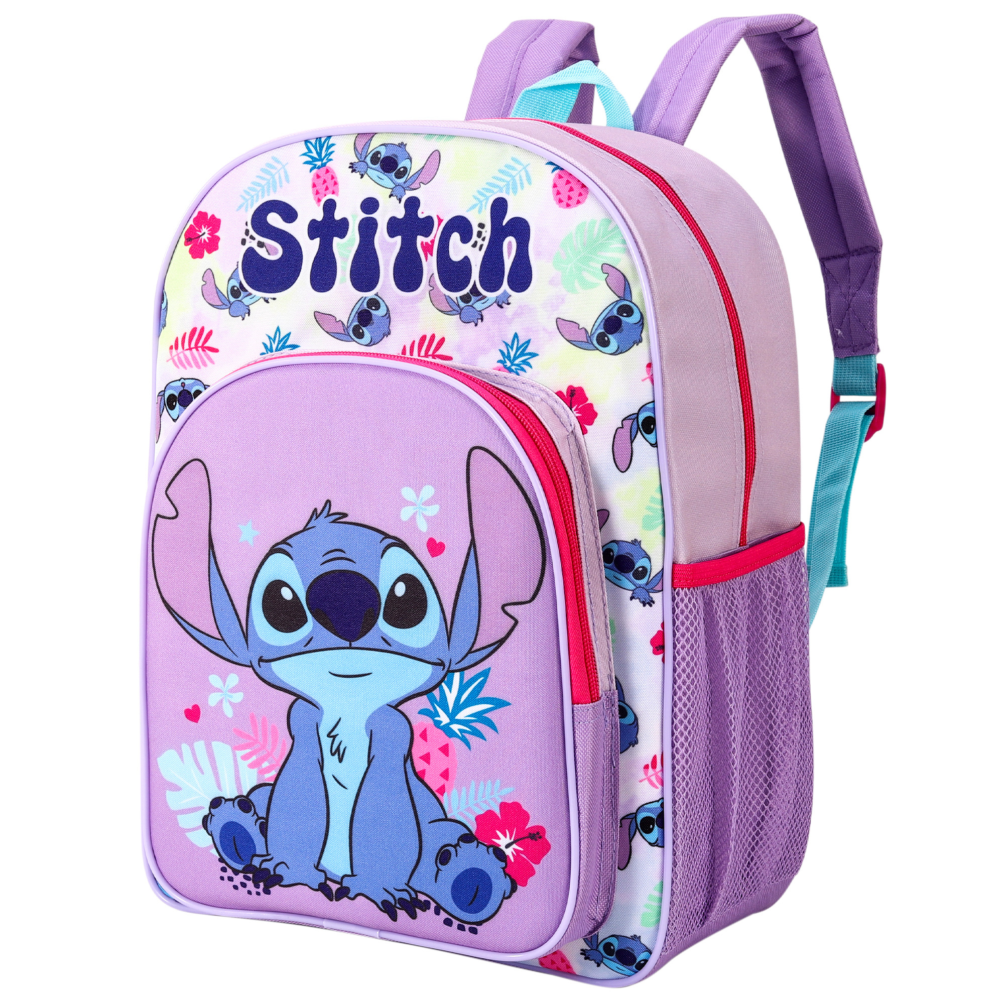 TEMU Stitch Kids Childrens Premium Backpack School Rucksack Travel Bag With Side Mesh Pocket And Front Zipped Pocket