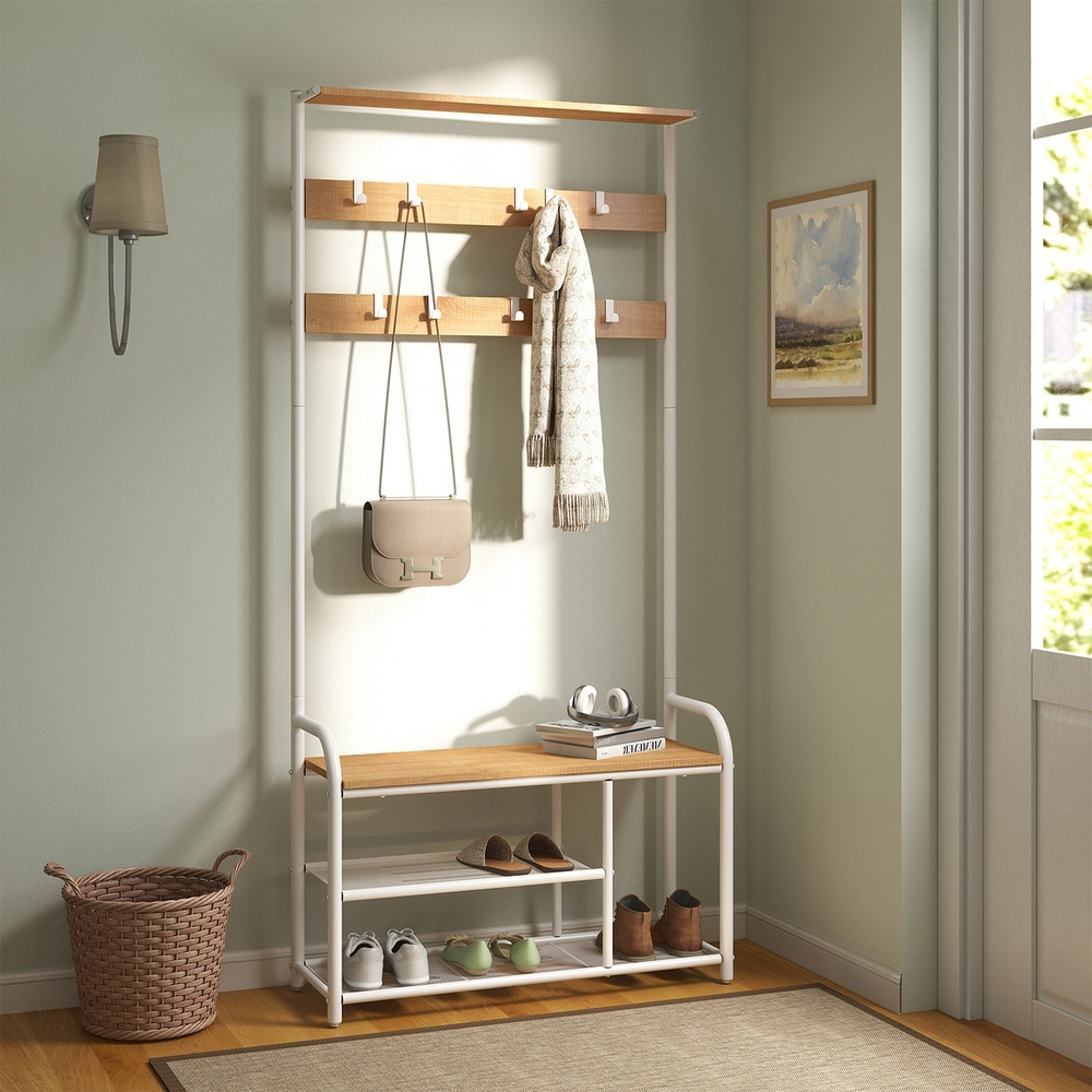 Image of Clothes Rack, Wardrobe, Coat Stand With 9 Hooks, Shoe Bench, Storage Shelf, Hallway, Bedroom, Small Apartments