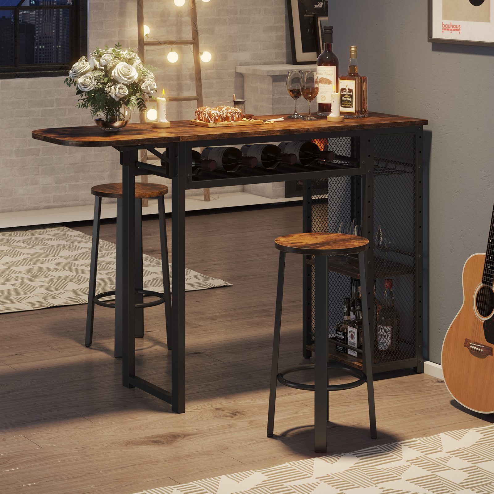 Bar Table, Counter Height Table With 2 Bar Stools, Kitchen Counter With Bar Stools, Bar Table With Bar Stools, Kitchen Dining Table And Kitchen Chairs, For Dining Room Or Kitchen, Living Room