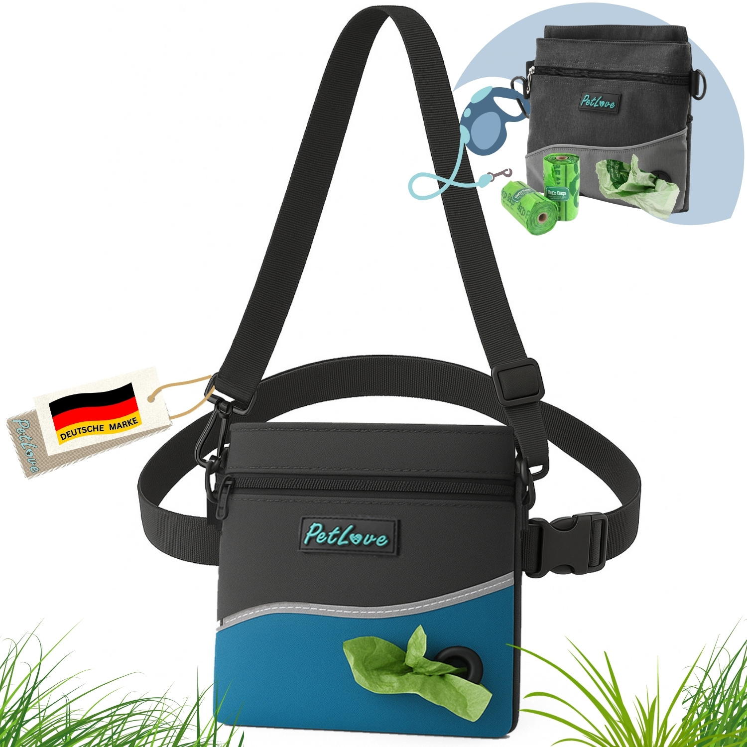 Image of Treat Pouch M – Dog Snack Bag With Magnetic Closure & Poop Bag Dispenser | Training & Pouch | Durable Waist Or Crossbody Bag With 1 Compartment & Zippered Pocket | 3 Colors: Pink, Gray, Turquoise