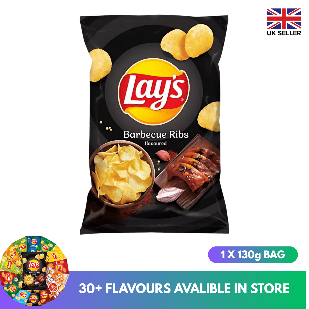 Lays - Barbecue Ribs Crisps - 130g: retailer-supplied image