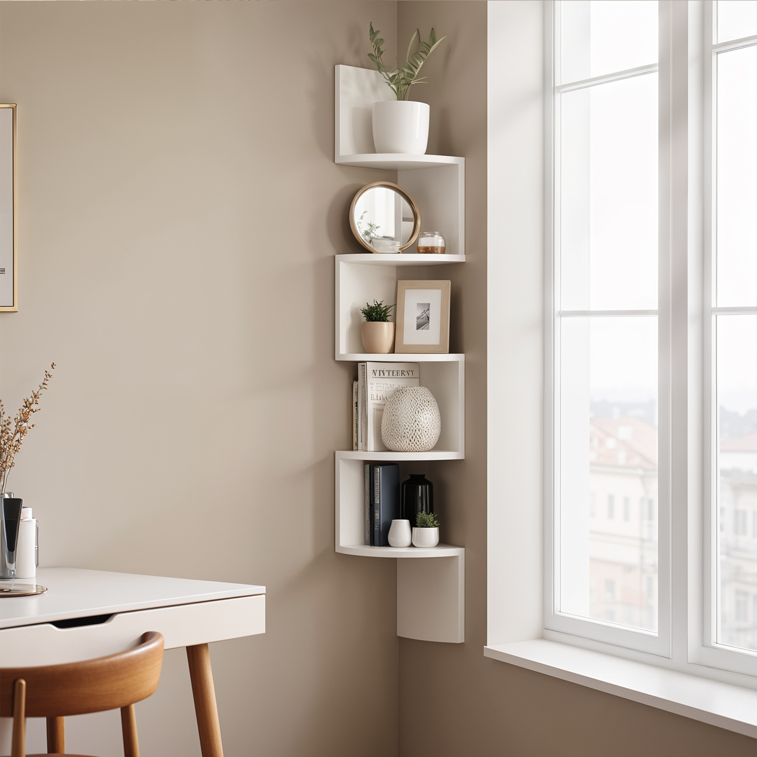 E-shop Eckregal, Wandregal 5 Ebenen, Schweberegal für Bücher, Bücherregal, Pflanzenregal für Schlafzimmer, Wohnzimmer, Badezimmer