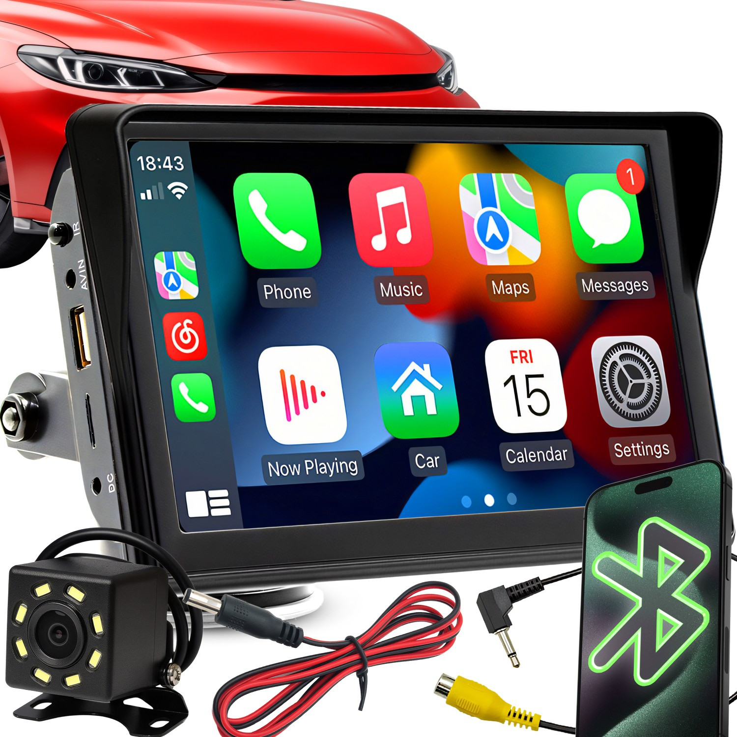 TEMU Retoo Techpro 7-inch Car Radio With Hd Touchscreen 1024x600, Auto & Carplay, Backup Camera Included, Wireless Bluetooth & Wifi , Voice Control