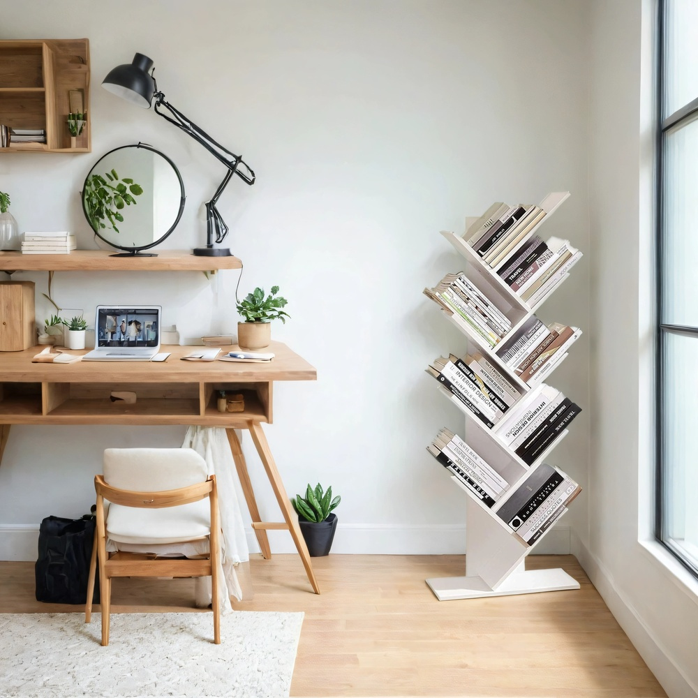 Tree-shaped Vertical Bookcase, 9-tier, Space-, Sturdy And Durable, Suitable For Office, Bedroom, Living Room