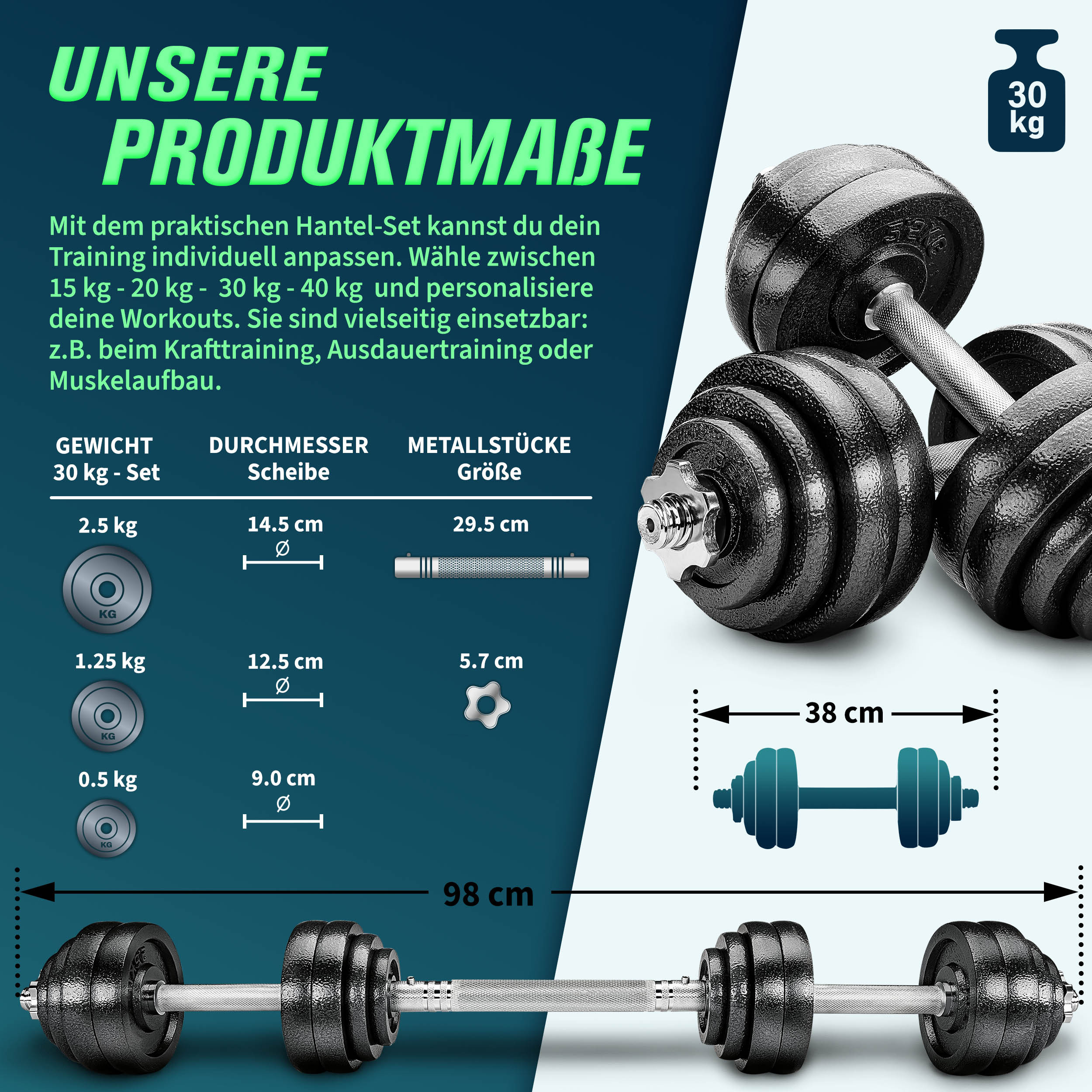 RE:SPORT® 2-in-1 halterset 15 - 60 kg