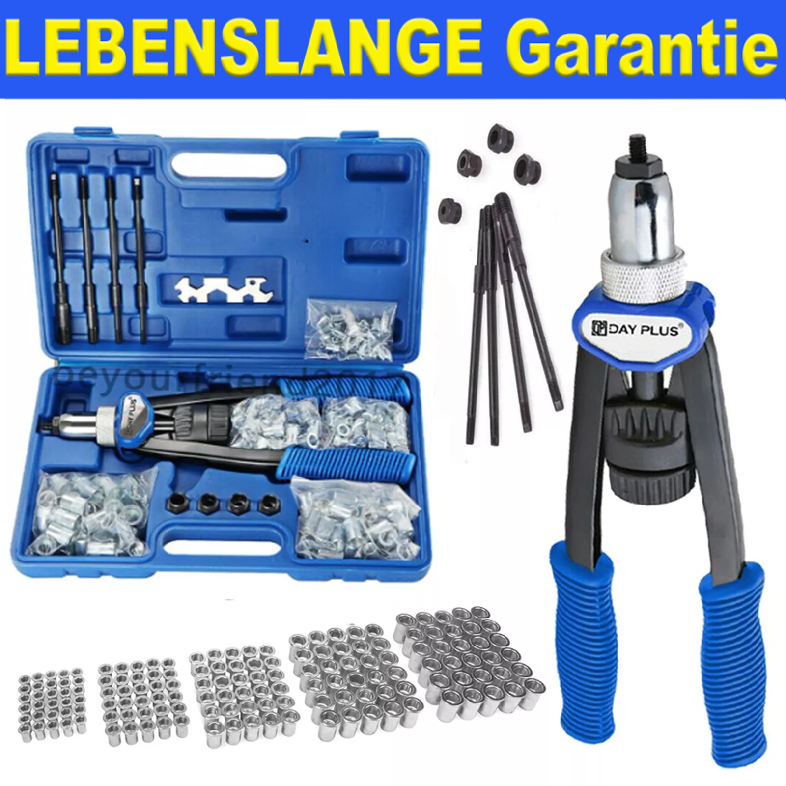 E-shop Gewindenietzange-Set Profi - 150-teilig - Für M5-M12 (M5/M6/M8/M10/M12) - Inkl. Metallkoffer & Zubehör - Nietzange-Set Gewindenietzange mit