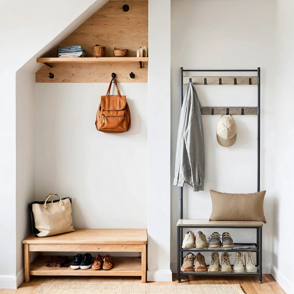 TEMU Garderobenständer, Garderobe, Kleiderständer, mit Schuhbank, 3-in-1 Design, Stahl, für Eingangsbereich, 32 x 70 x 175 cm