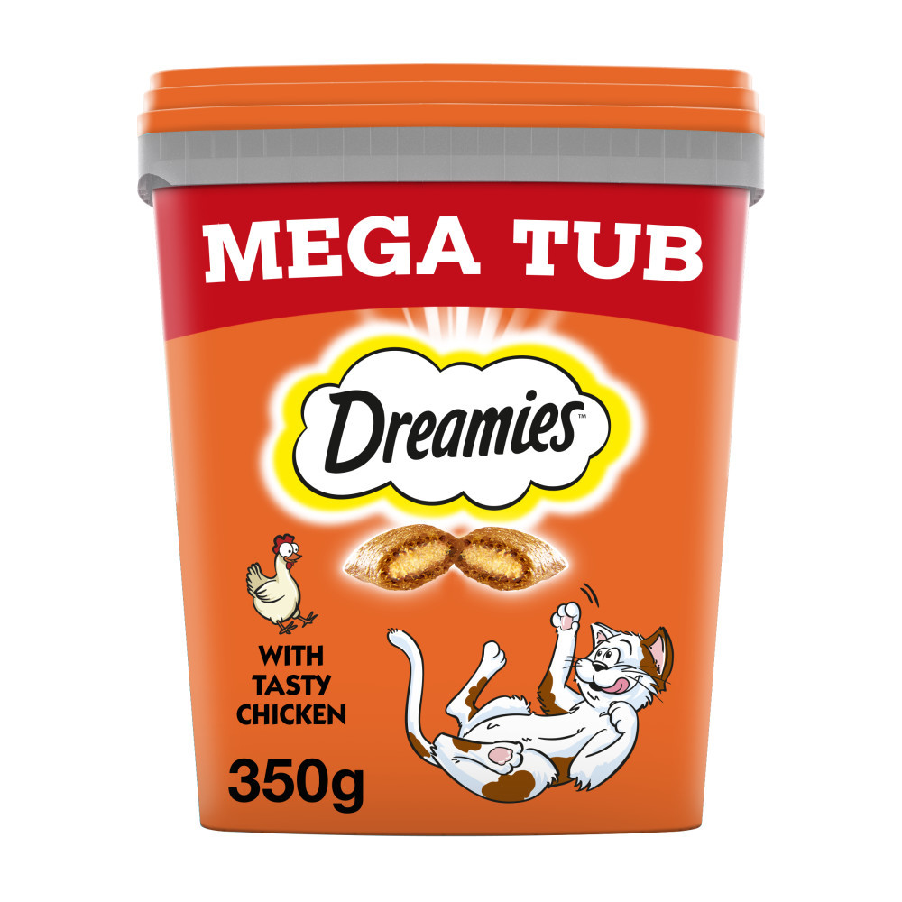 TEMU 4 X 350g Dreamies Adult Cat Treats Mega Tubs Chicken Cat Biscuits (1.4kg)