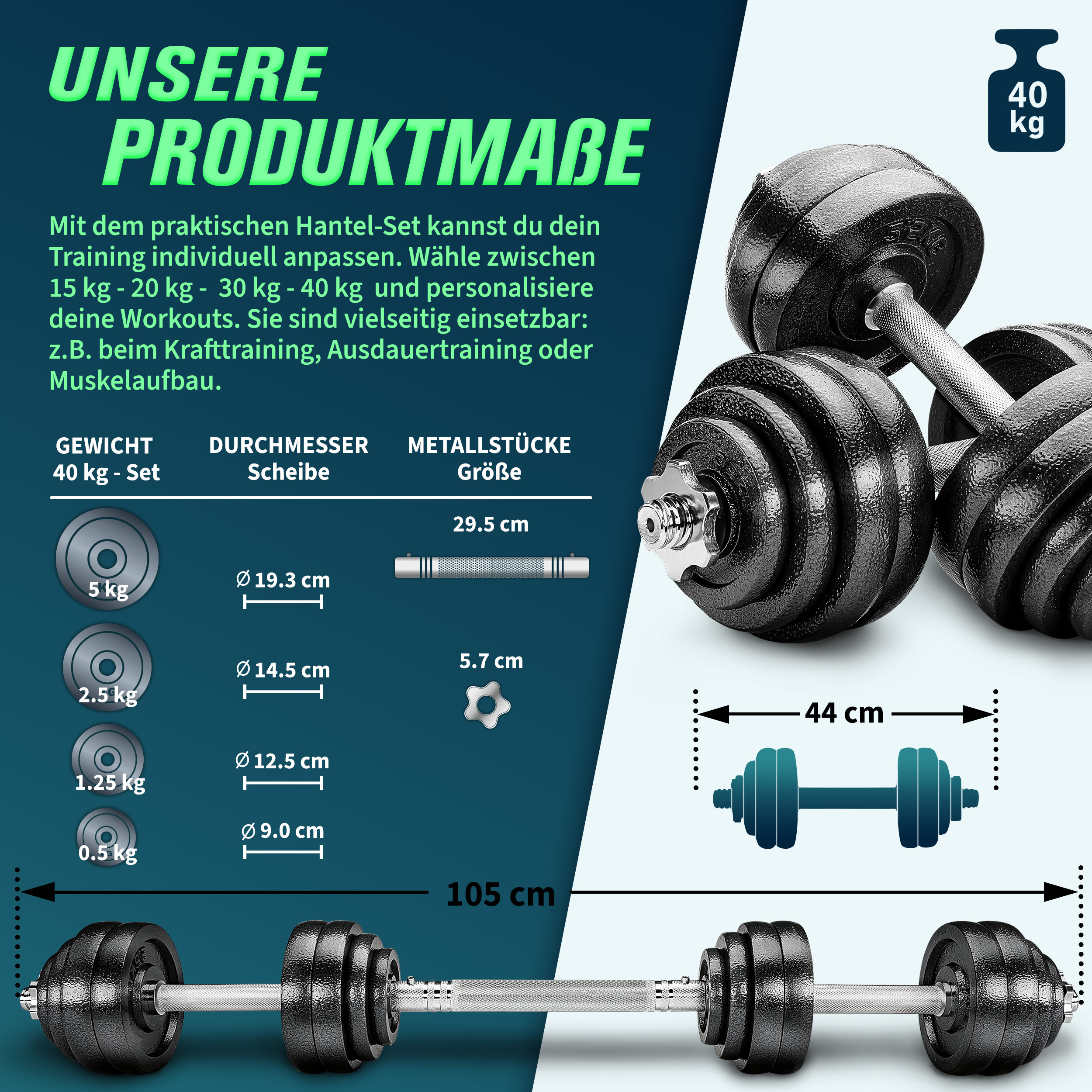 RE:SPORT® 2-in-1 halterset 15 - 60 kg