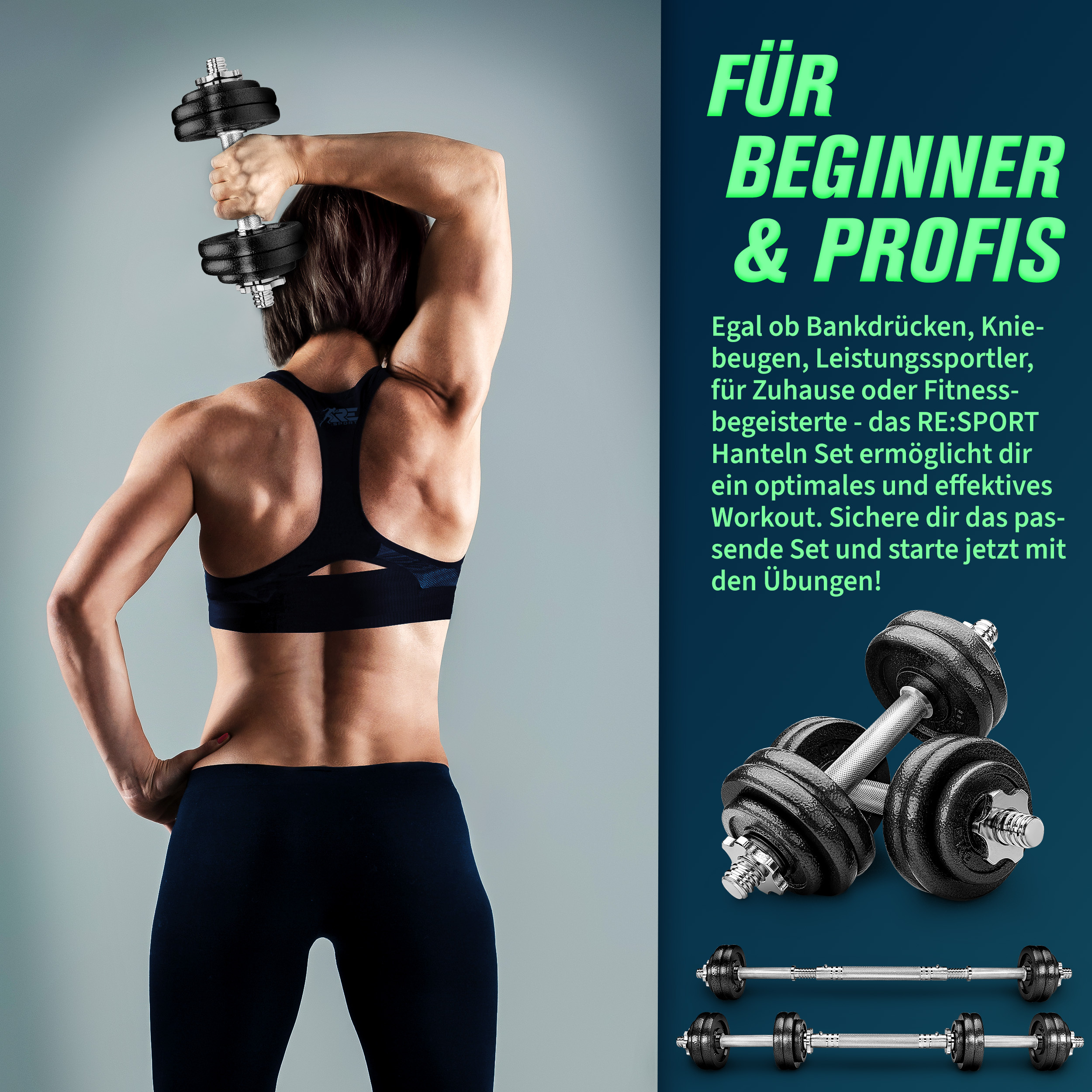 RE:SPORT® 2-in-1 halterset 15 - 60 kg